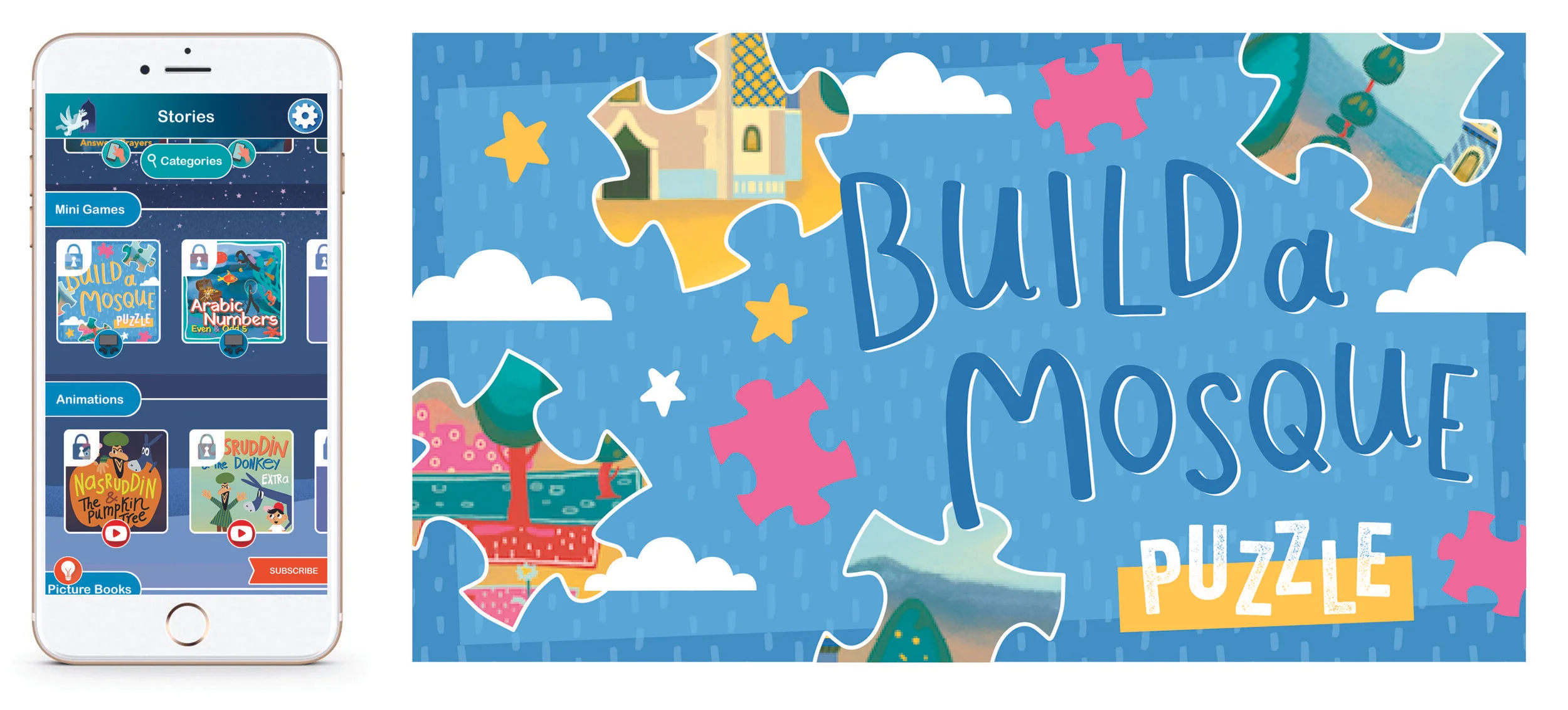 Build a Mosque banner and cover for Miraj Stories app