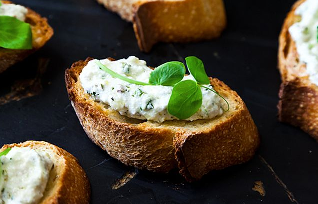 Pea Shoot Crostini