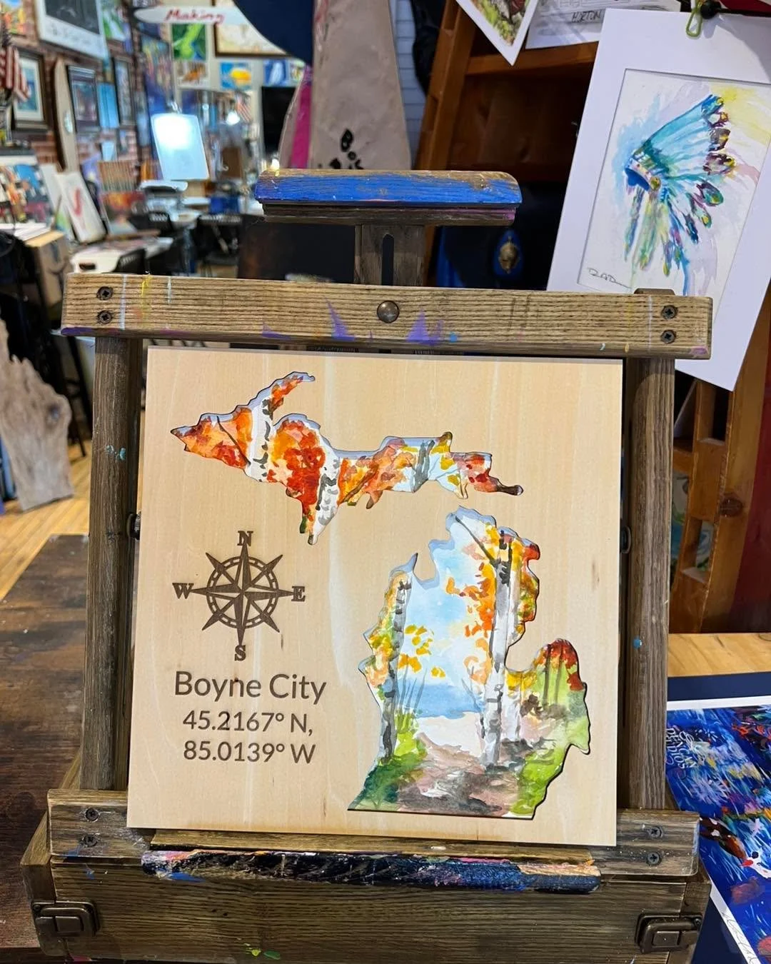 I’m excited about these wooden pieces I designed with my niece in Virginia! It will serve as a mat for a series of four season watercolors. Custom frames are being built by Crafted by Aller. 
This whole ensemble would make a very fun and attrac