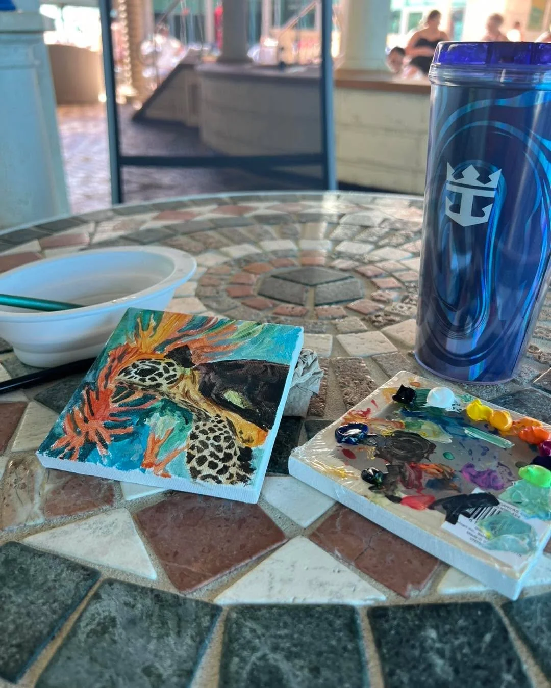 Was able to get nine mini paintings completed while in the Caribbean! I use a few for gifts to the individuals that took such good care of us each day on the cruise! 
Watercolor and acrylic paintings from scenes and photos I took at each stop in the 