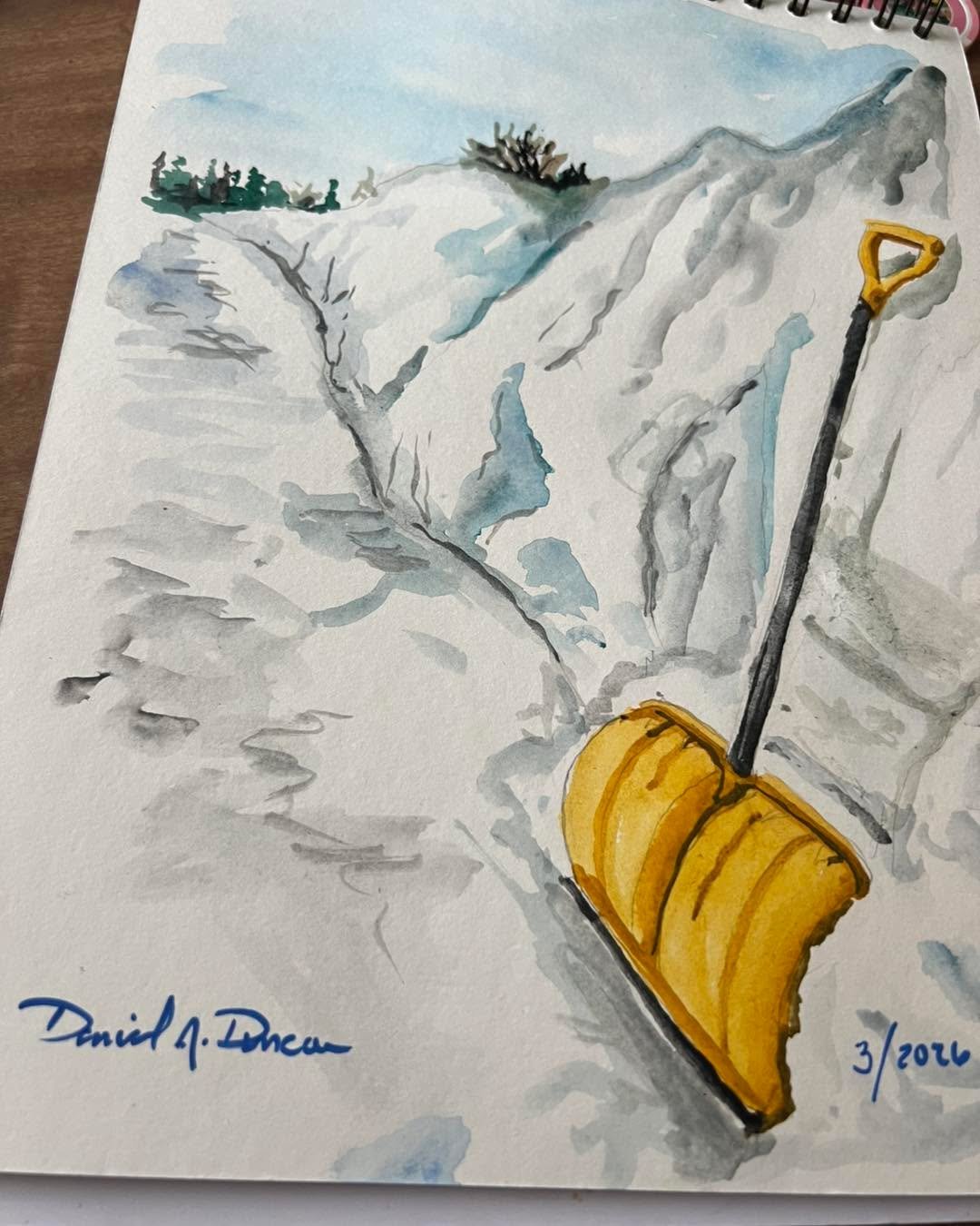 Let&rsquo;s just add a happy little shovel that can live right here! 🎨 
The wire on my art pad is indicative of what my hair looks like. Just last week we were walking on the cold grass where that shovel is!