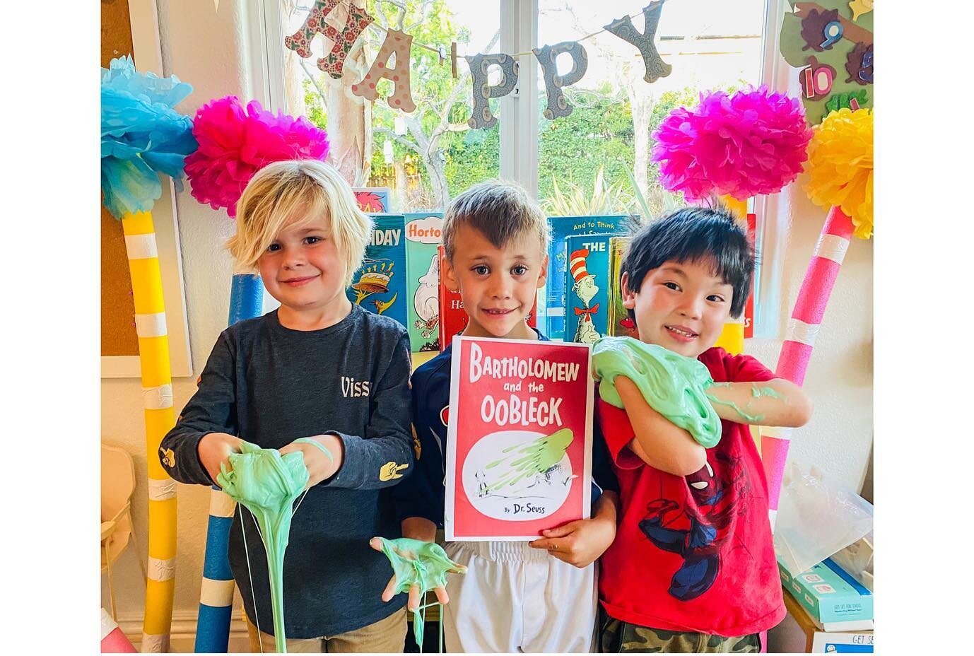 Happy Read Across America day! Pre-K through third grade students had a fun day celebrating reading with Green slime for &lsquo;Bartholomew and the Oobleck&rsquo;, truffula trees from &lsquo;The Lorax&rsquo;, rhyming words in play dough, and practici