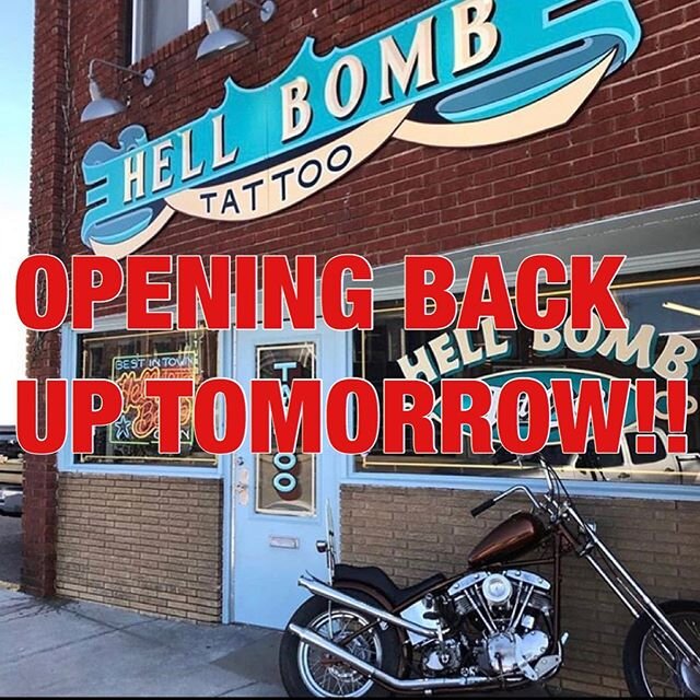 Please be advised on the new shop policies going forward as we navigate reopening. It is for the benefit of everyone involved while we establish a safe environment of normalcy. #ictmf #hellbombtattoo #wichita