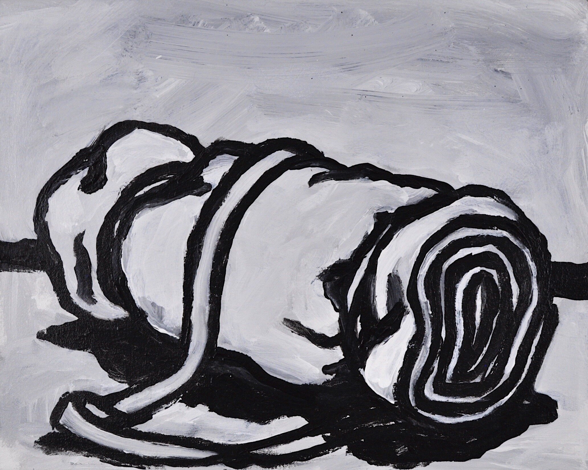 "Bedroll", Acrylic on Canvas 2018, 16" x 20"