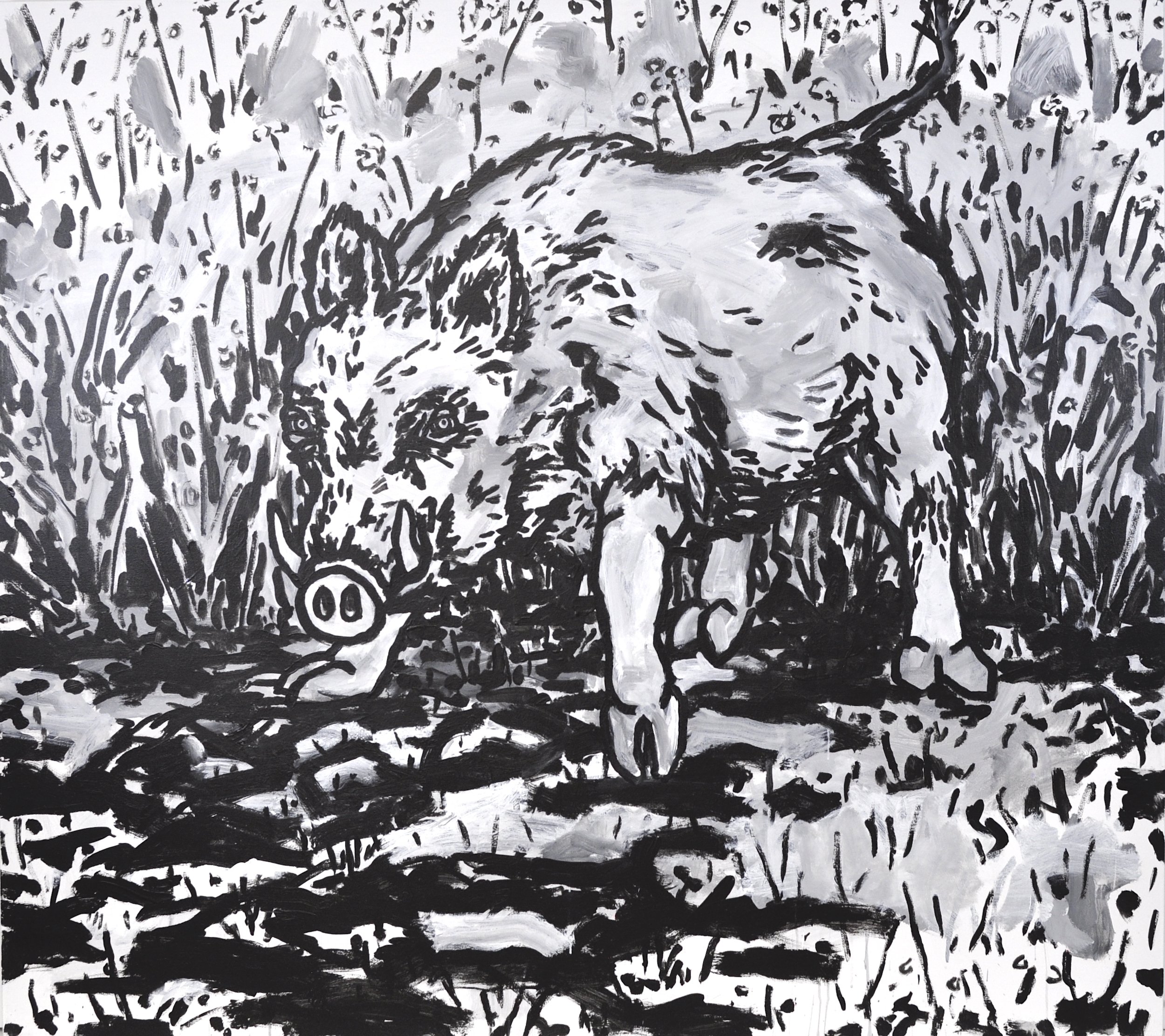 “Wild Boar”, Acrylic on Canvas, 2024, 68” x 76"