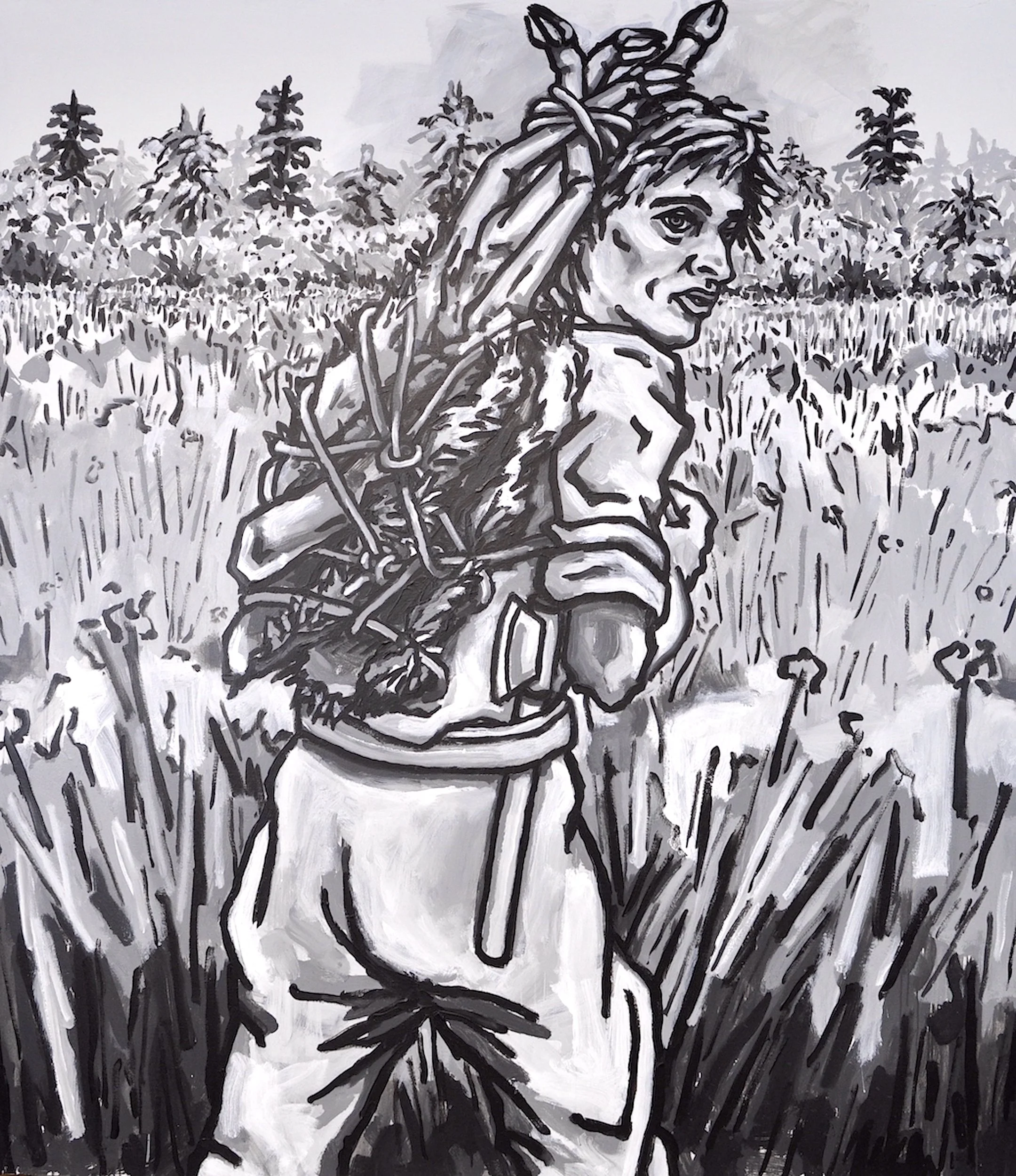 “Hiking Back”, Acrylic on Canvas, 2025, 88” x 78"