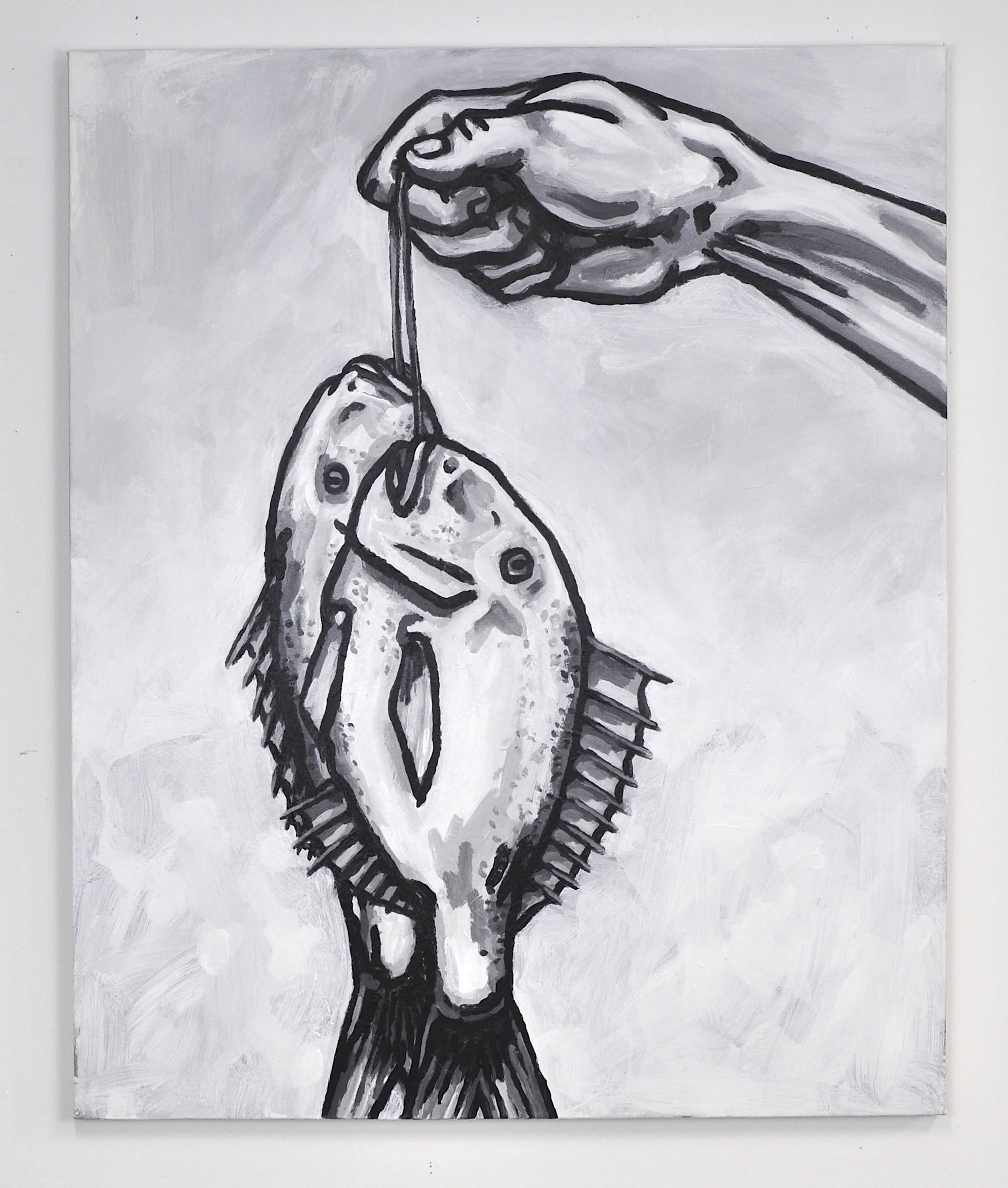 “Porgies (Food)", Acrylic on Canvas, 2025, 44” x 36"