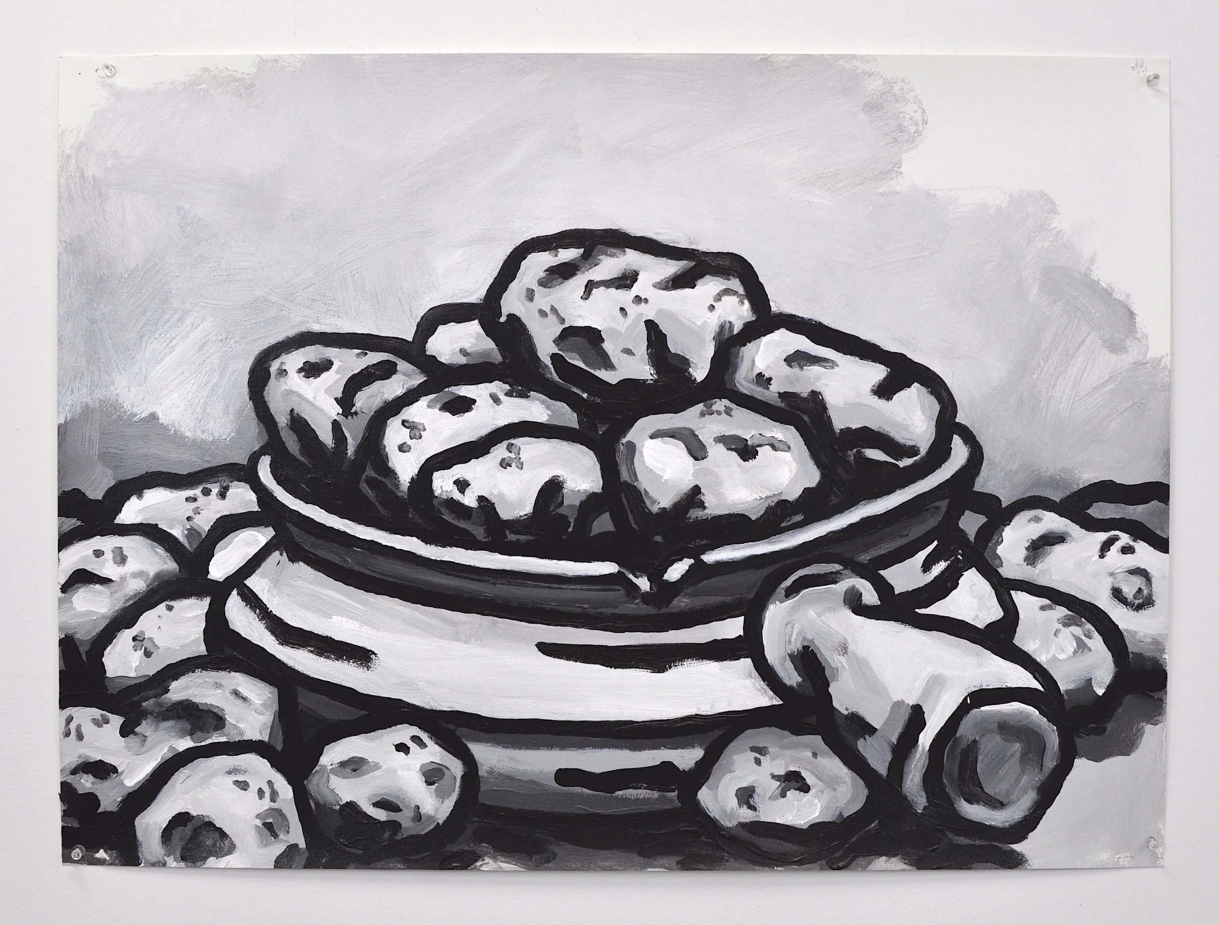 "VG’s Potatoes”, Acrylic on paper, 2025, 22” x 30"