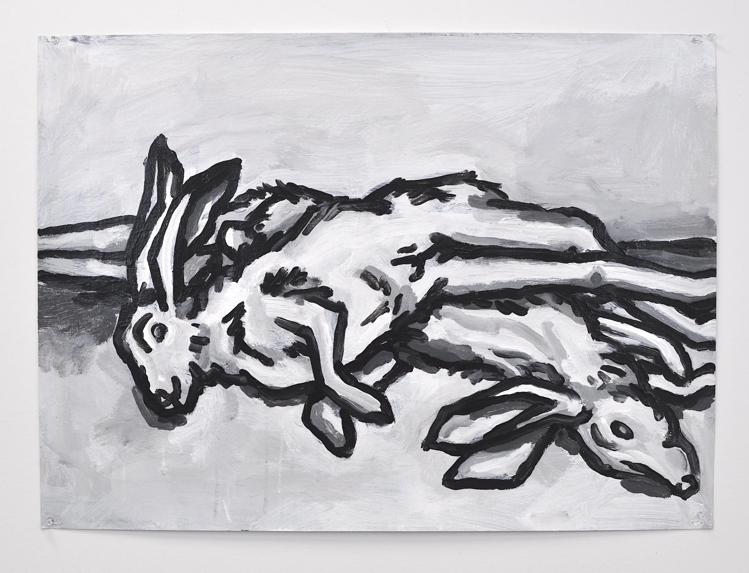 “A Brace of Hares" from Goya, Acrylic on paper, 2025, 22” x 30"