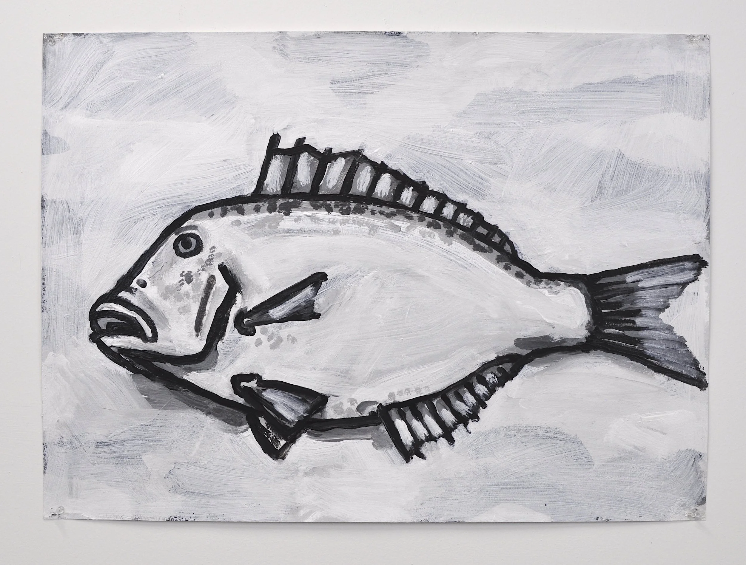 “A Porgy (Food)", Acrylic on paper, 2025, 22” x 30"