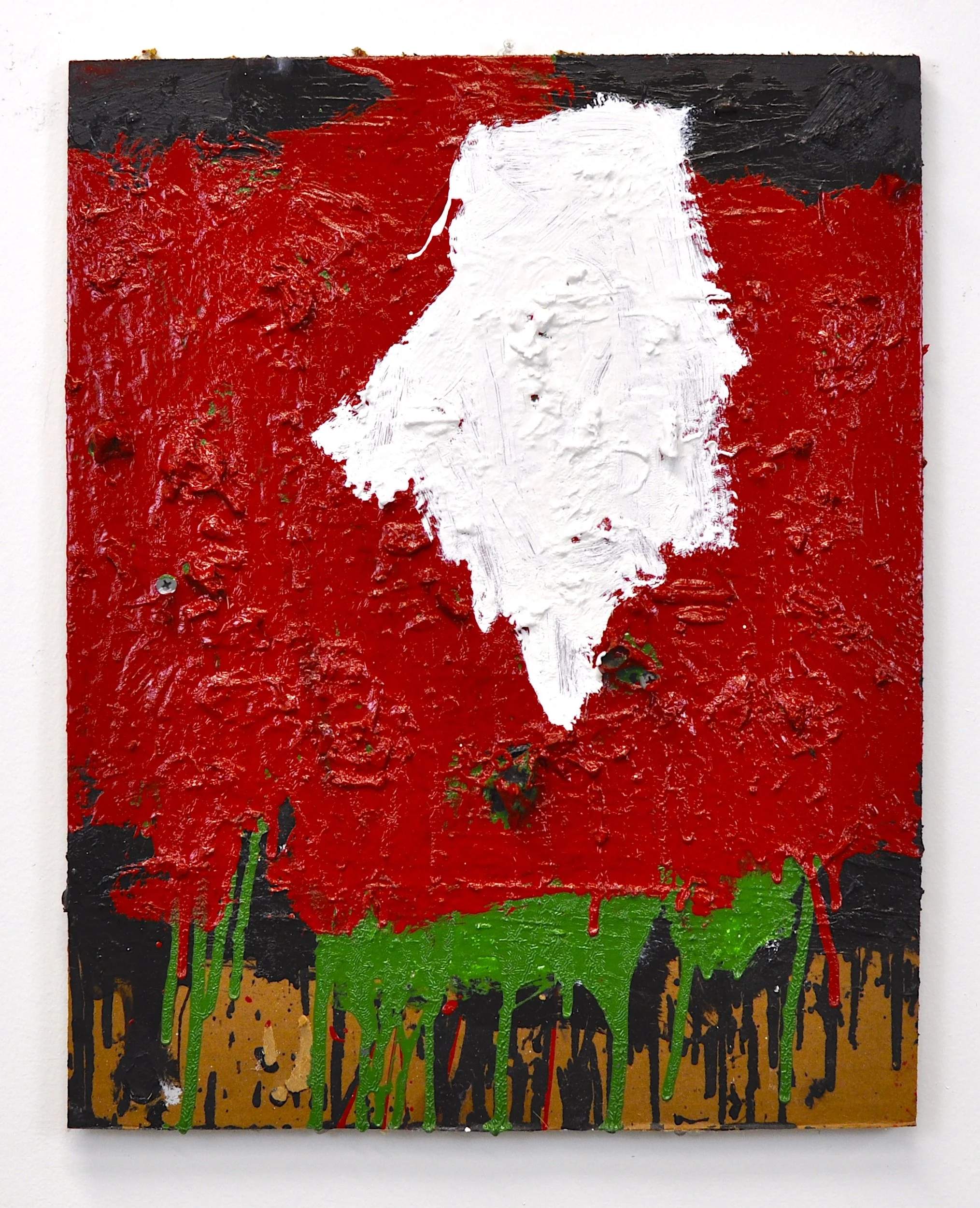 "Untitled Political Painting”, Mixed Media on Three Ply Cardboard, 2025, 20” x 16"