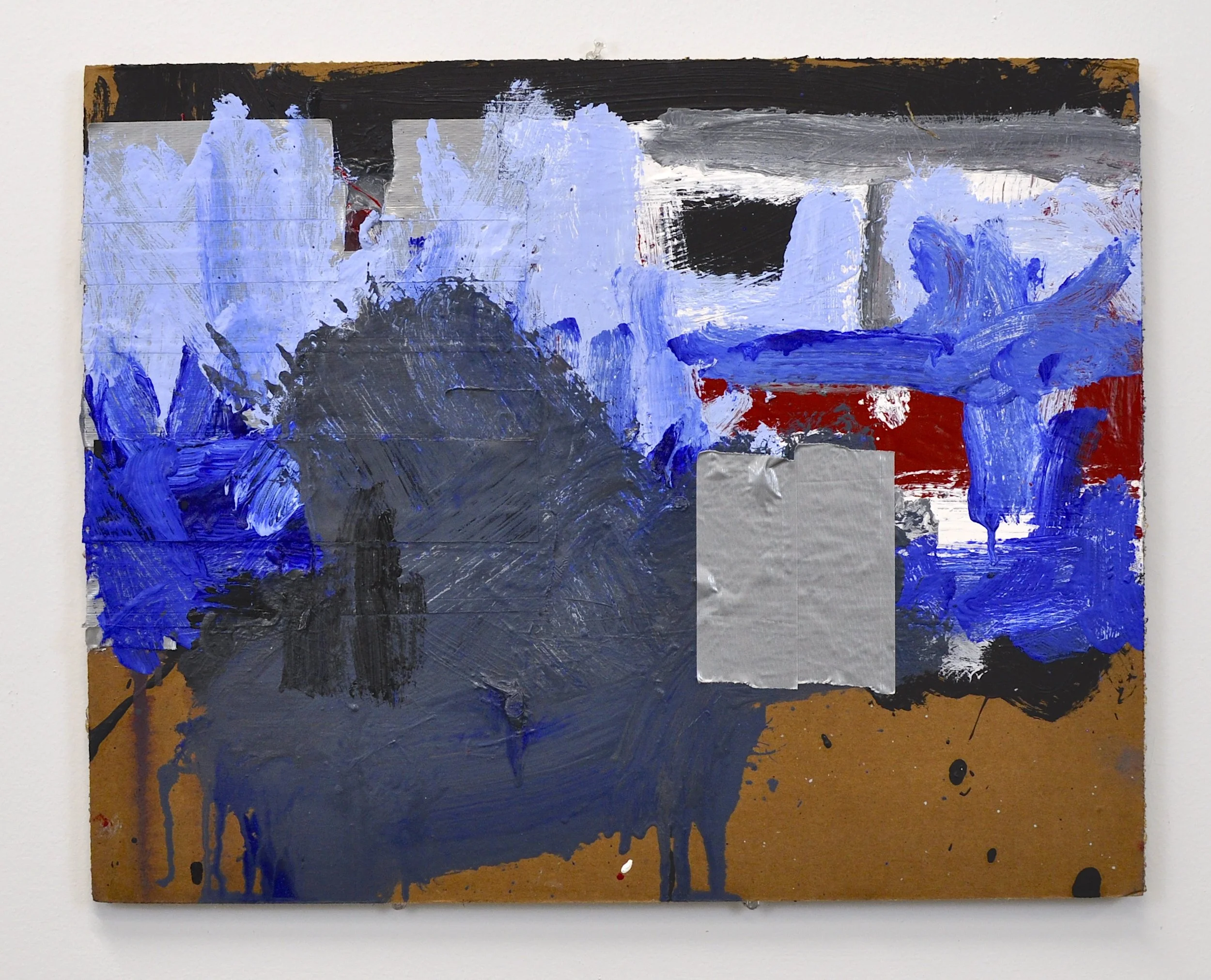 "Untitled Political Painting”, Mixed Media on Three Ply Cardboard, 2025, 16” x 20"