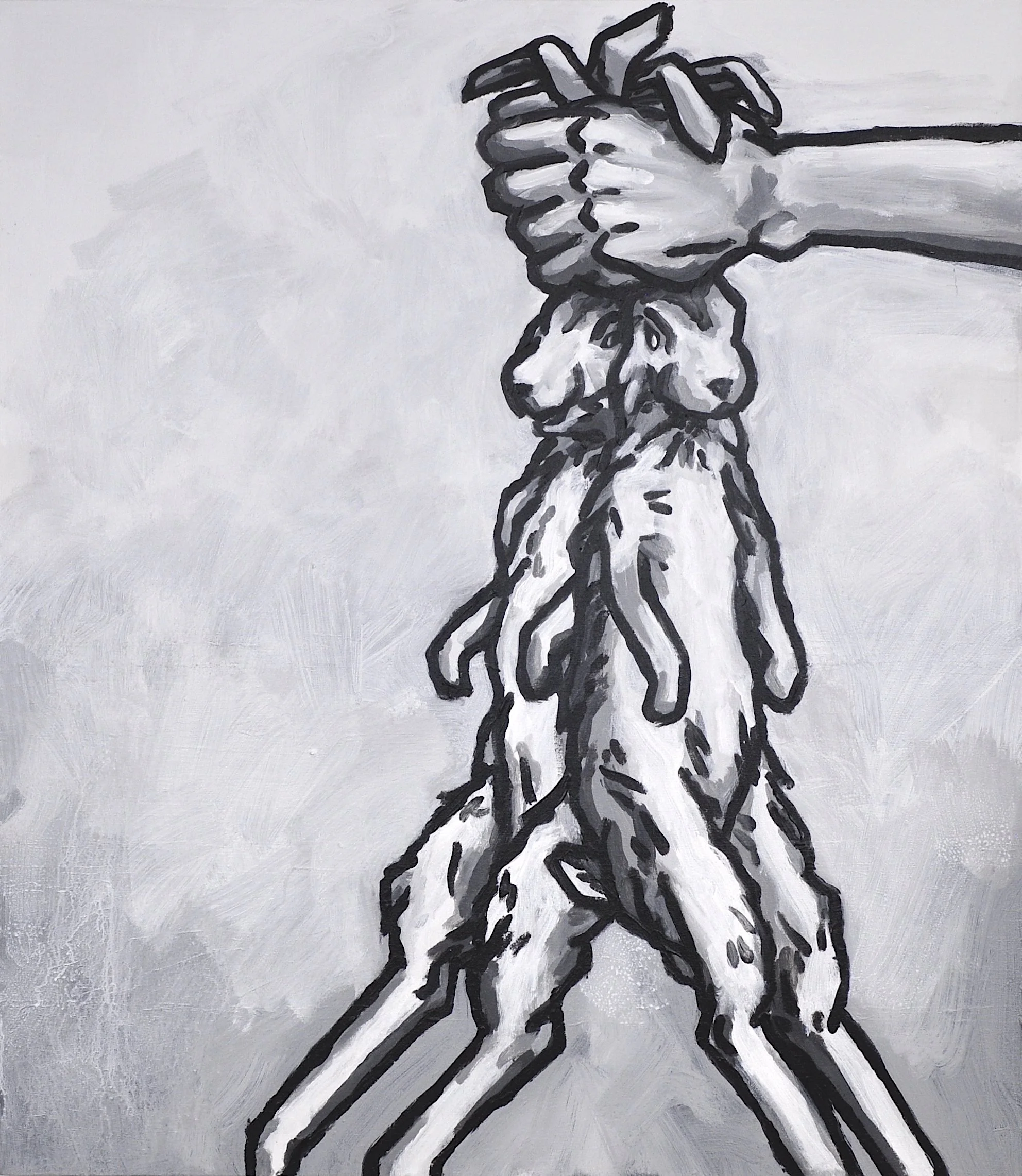 "A Brace of Rabbits (Food)", Acrylic on Canvas, 2025, 48” x 42"