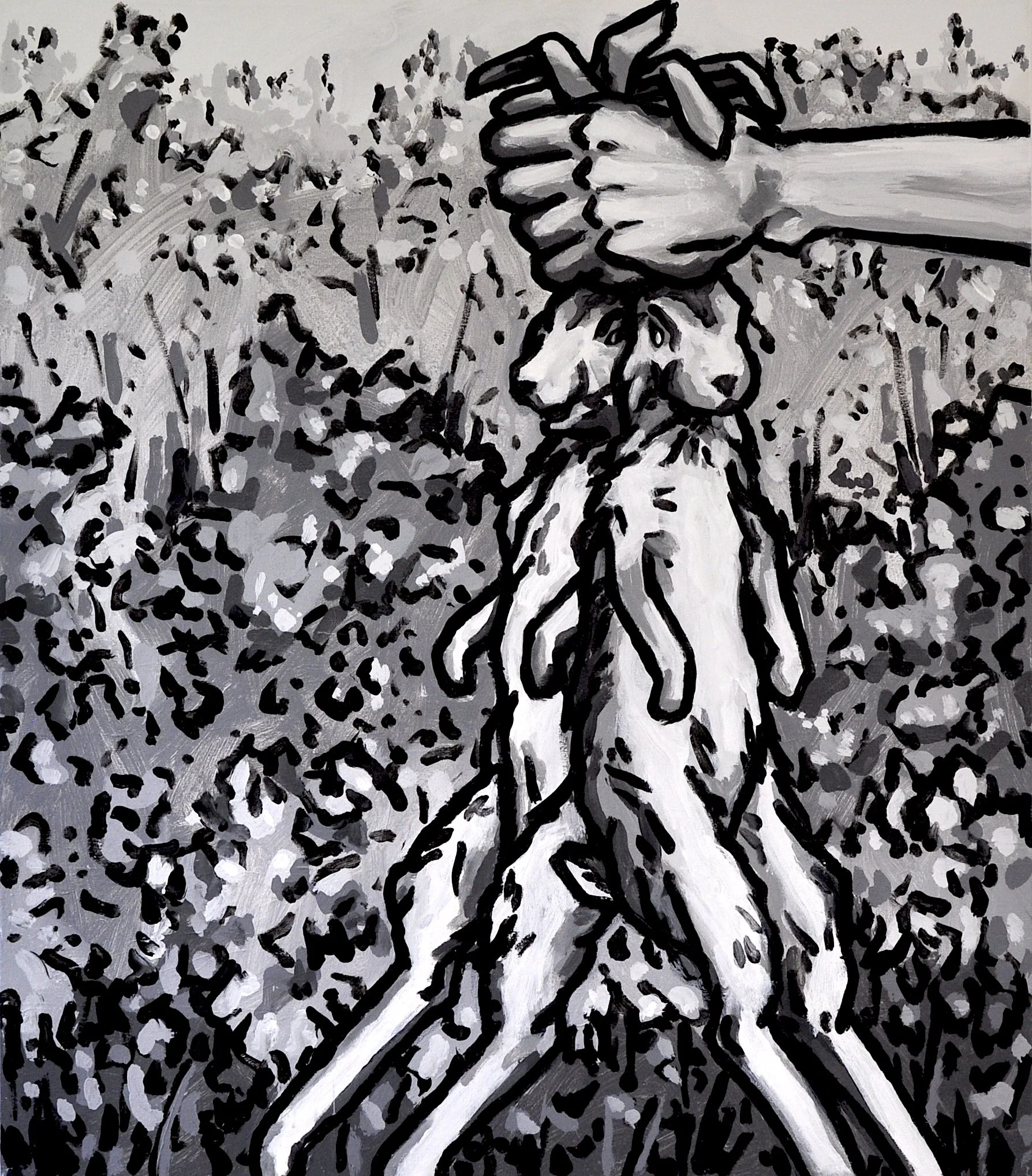 “Two Hares (Food), Acrylic on Canvas, 2025, 48” x 42"