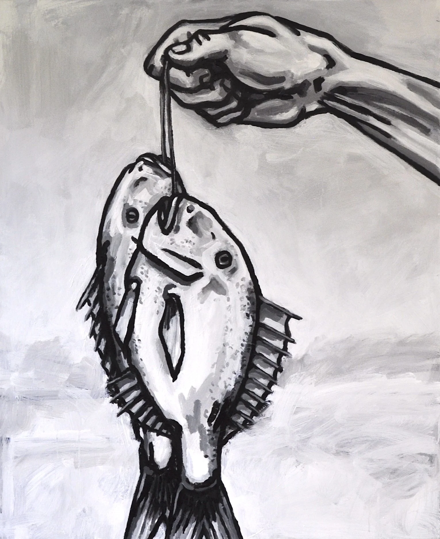 “Porgies (Food), Acrylic on Canvas, 2025, 44” x 36"