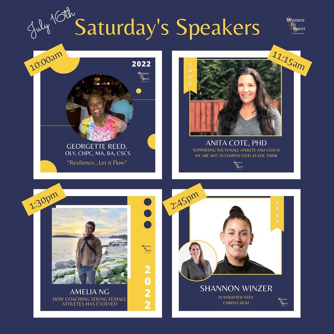 Register with the link in our bio join us this weekend!

Saturday&rsquo;s Speaker Line Up

10:00am PST: Georgette Reed&nbsp;(she/her),&nbsp;OLY,&nbsp;ChPC, MA, BA, CSCS
&ldquo;Resilience&hellip;Let it Flow&rdquo; 

11:15am PST: Anita Cote, PhD - 
Sup