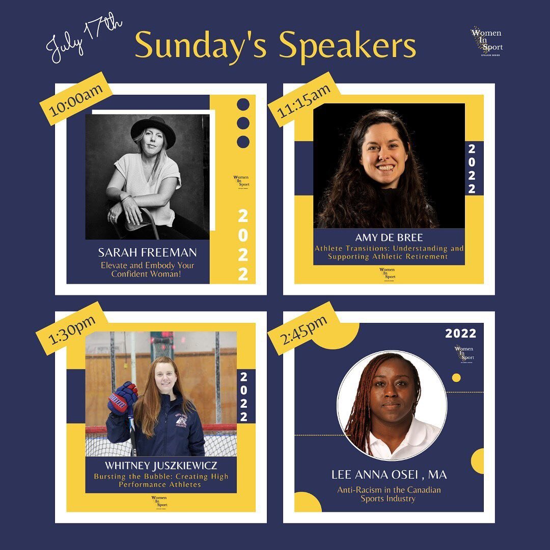 Register with the link in our bio join us this weekend!

Sunday&rsquo;s Speaker Line Up

10:00am PST: Sarah Freeman 
Elevate and Embody Your Confident Woman! 

11:15am PST: Amy de Bree, M.Ed.
Athlete Transitions: Understanding and Supporting Athletic
