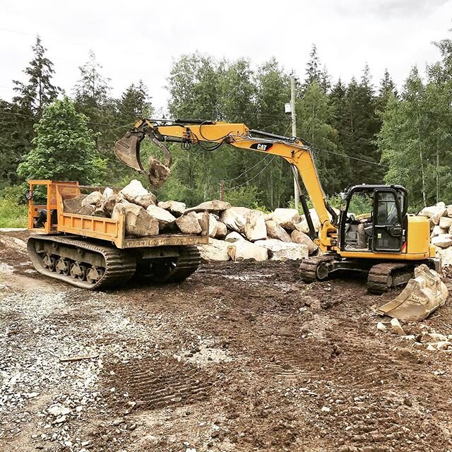 Picking just the right rocks for our rock wall. Load 6 of 40. 😂 The CAT 308 and Morooka MST-1500 working together like a dream team.
.
.
.

#DigginItExcavating 
#DigginItSSI #DigginIt #ExcavatingSSI #ExcavatorLife #Excavation #GettinDirtySince1998 #