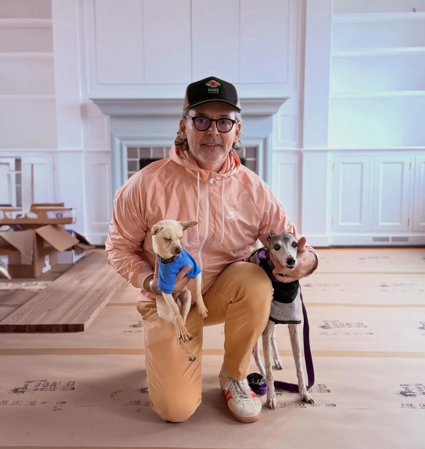 Meet Roe, our newest family member and Junior Designer!
He came to us from Oregon Dog Rescue, just turned one, and today was his very first site visit &mdash; already hard at work alongside Senior Designer Minsky, who has been on the job for 14 years