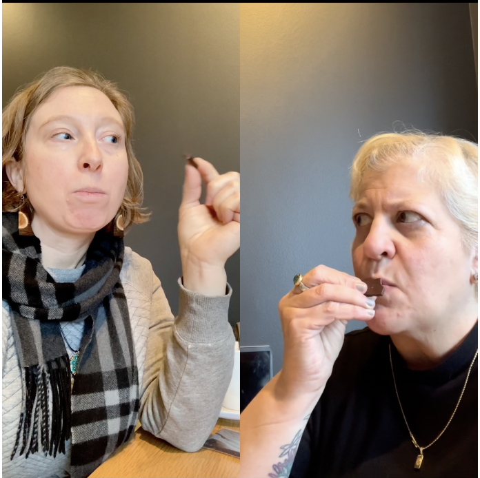 Joanna &amp; Jennifer tasting Definite Chocolate 70%