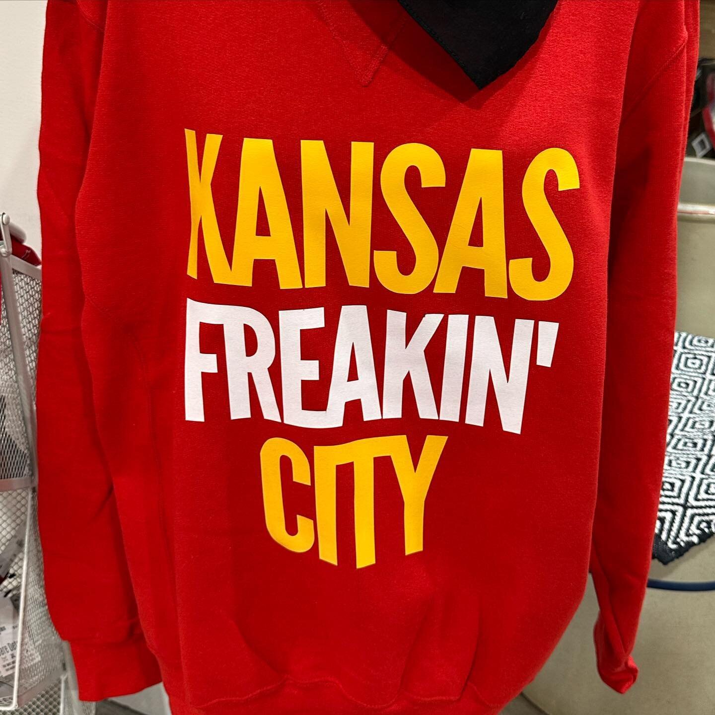 We have this sweatshirt in red, black and white for $42. DM us if you&rsquo;d like to place an order. We have a couple of KC are pickup options or Add $10 for shipping! Sizes S-2XL (red sizes may be limited)