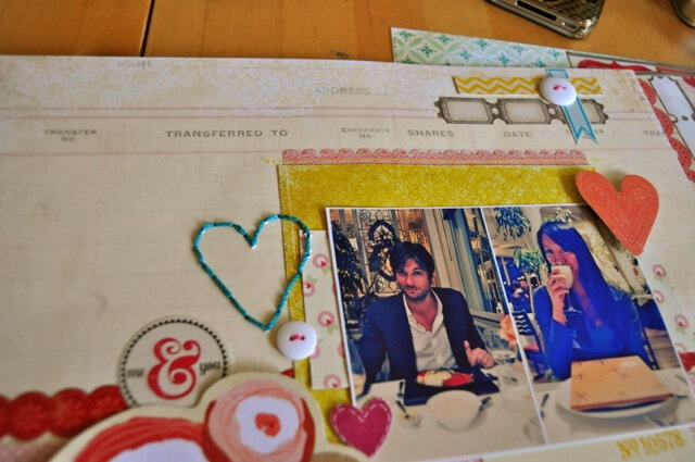 I picked out some sequins to match the layout and used liquid glue to adhere them for just the right amount of sparkle.