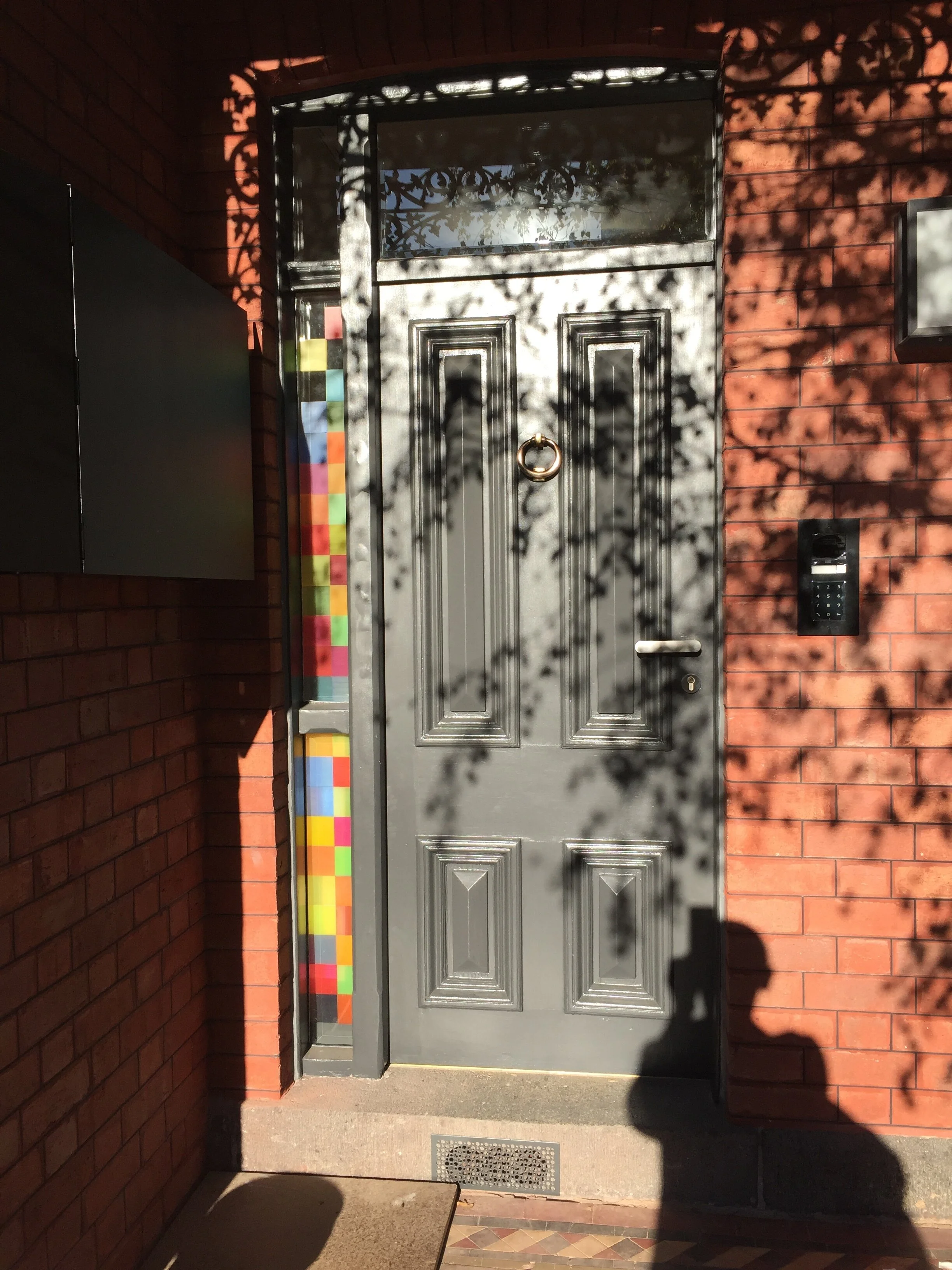  untitled front doorway treatment, 2019 acrylic on acrylic sheet  private commission, Fitzroy 