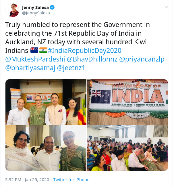 Minister for Ethnic Communities Jenny Salesa attended the event organised by the Bhartiya Samaj Charitable Turst in Auckland, wearing a green Saree.