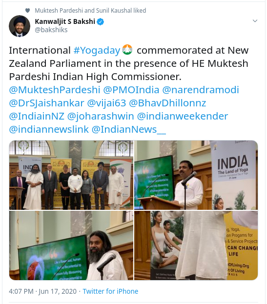 New Zealand Parliament commemorates International Yoga Day, which is celebrated on June 21, since 2015 