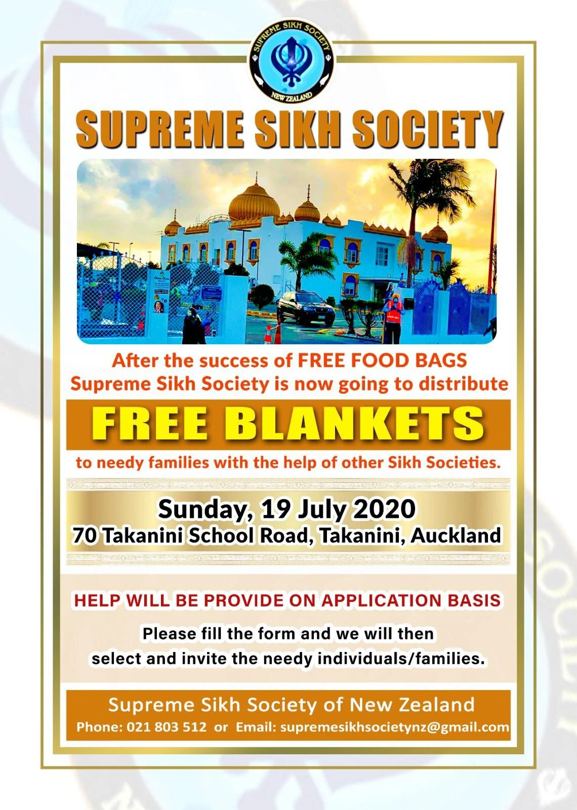 Supreme Sikh Society of New Zealand to distribute over 2,000 blankets this weekend