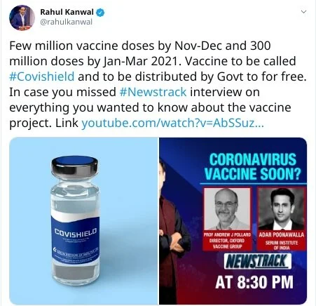 Astrazeneca vaccine’s success in early human trials, will begin Astrazeneca vaccine trail in India after applying for license next week, says Serum Institute