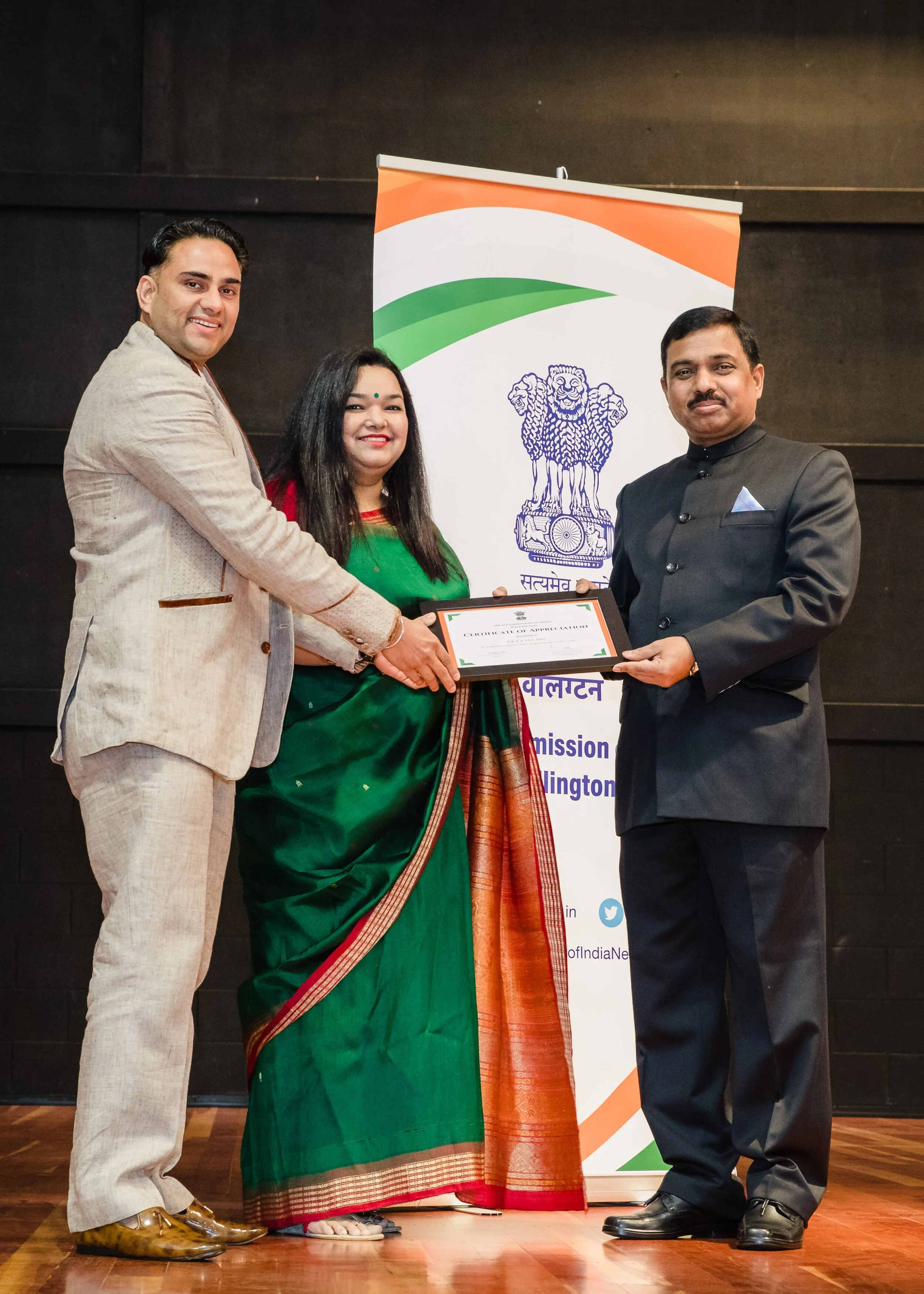 Representatives of Ekta Inc. receiving the recognition from Indian High Commissioner to New Zealand Muktesh Pardeshi