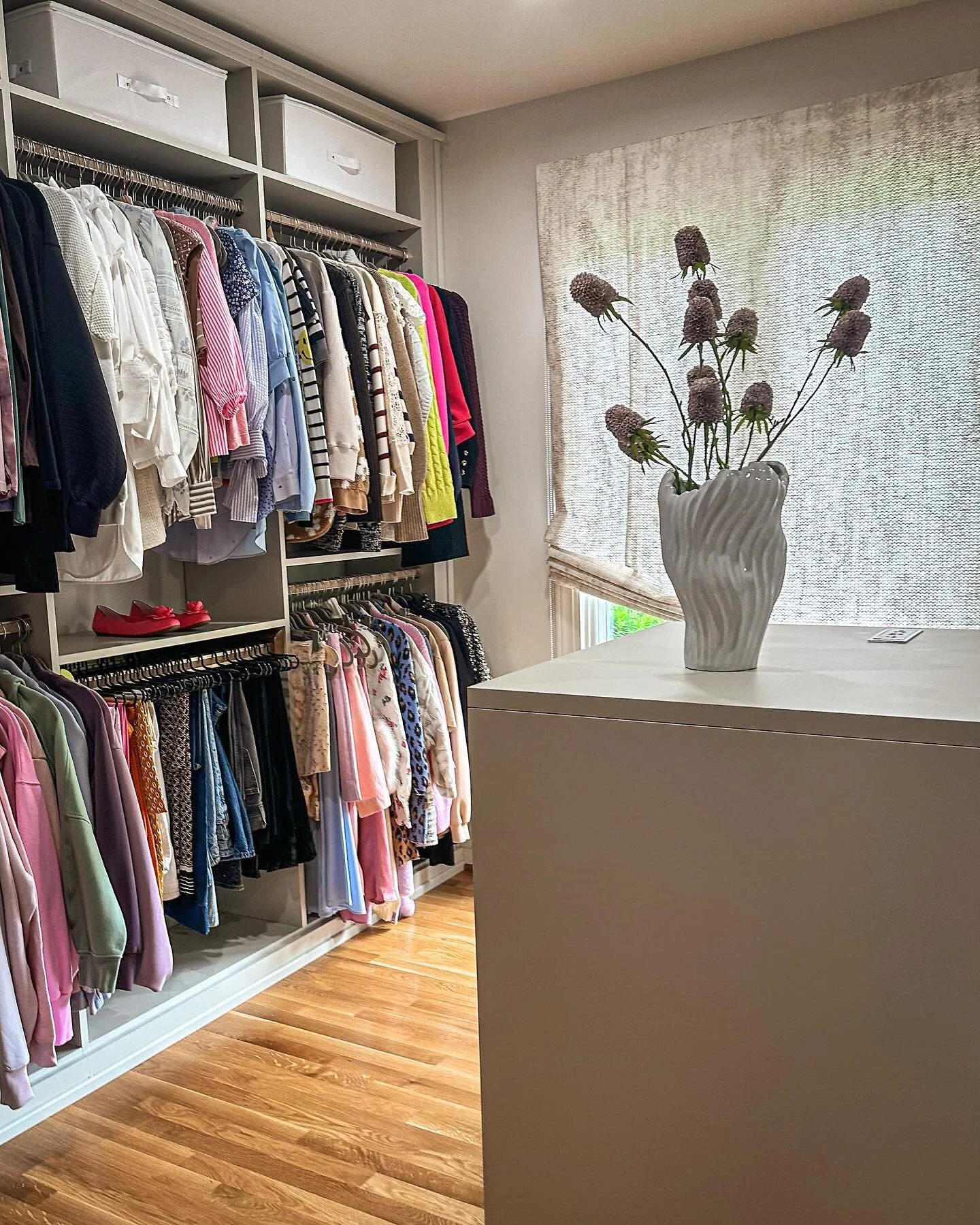 From office blues to dreamy hues ✨ 

This former blue home office is now a serene, shared dressing room retreat&mdash;part of a full primary en suite transformation. 

Every detail was thoughtfully reimagined in collaboration with the wonderful @apra