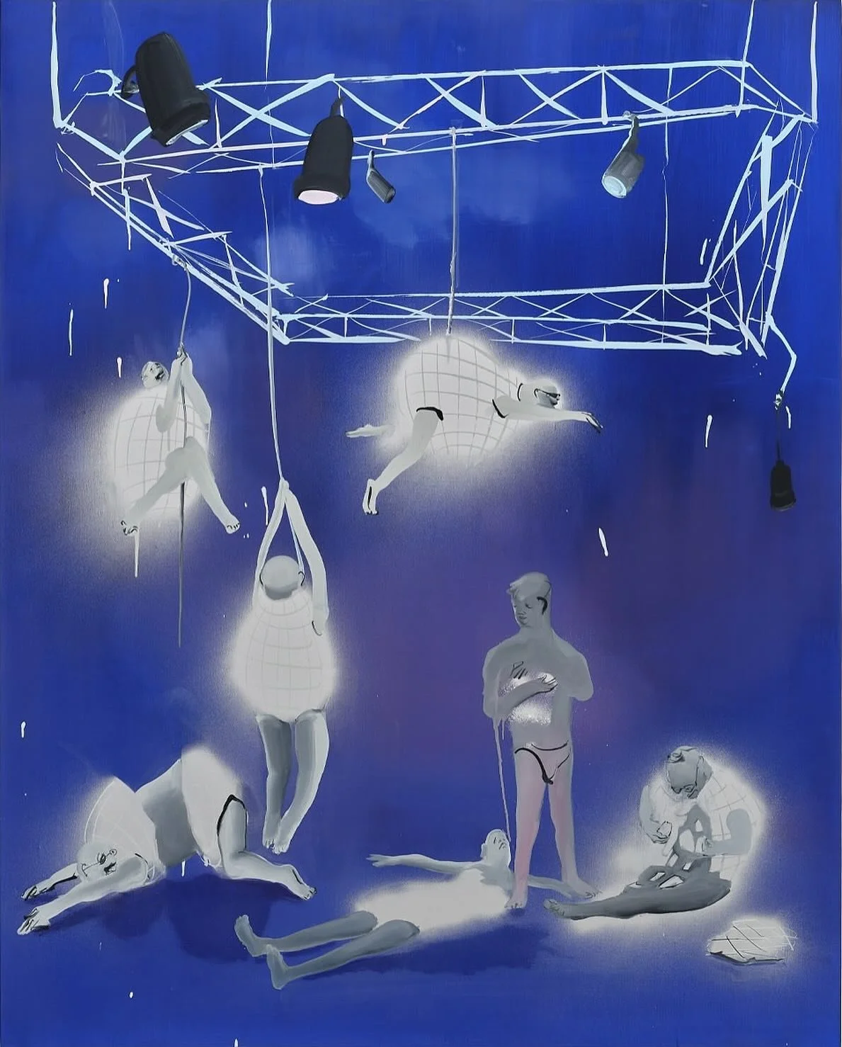 Tala Madani, &quot;Disco Balls,&quot; 2025.  Would you dance with these naked, bald, middle aged weirdos in Madani's imagined club?? Can't wait to stand in front of it in person at @thearmoryshow. Meet you there. XXX

#talamadani