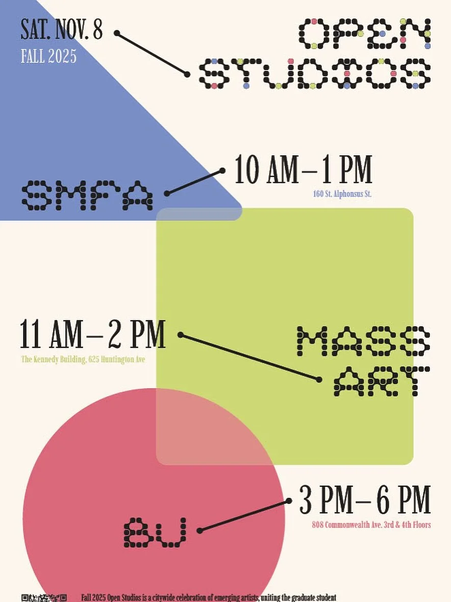 Don't miss the second annual open studios, a cross-institution collaboration between BU, MassArt and SMFA. 

There is nothing quite as gratifying as supporting artists who are just beginning g their journey. These artists are attending some of the co