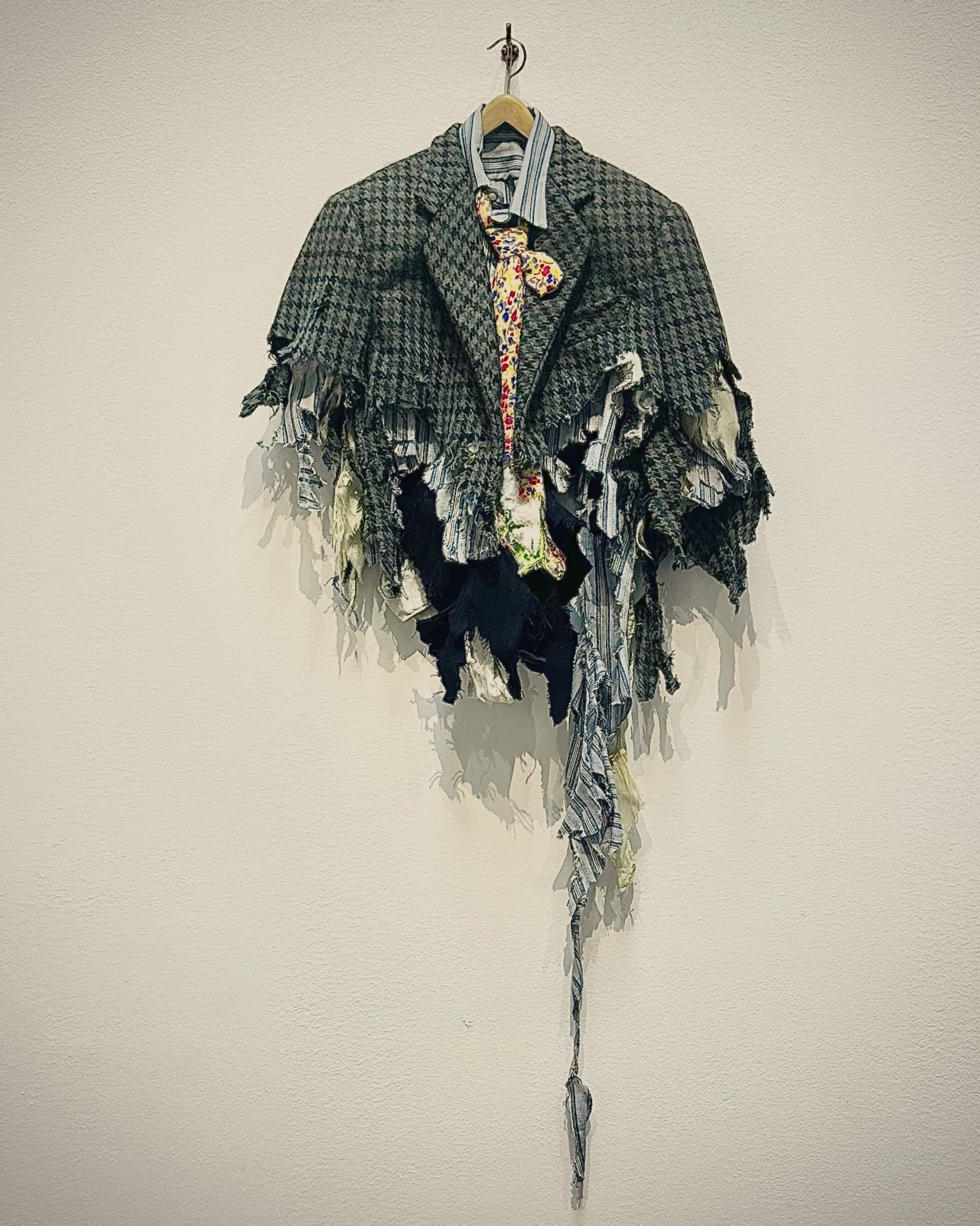 Charles Ledray "Torn Suit," 1997-1998. Fabric, thread, wool, metal, plastic, animal@horn, acrylic paint.