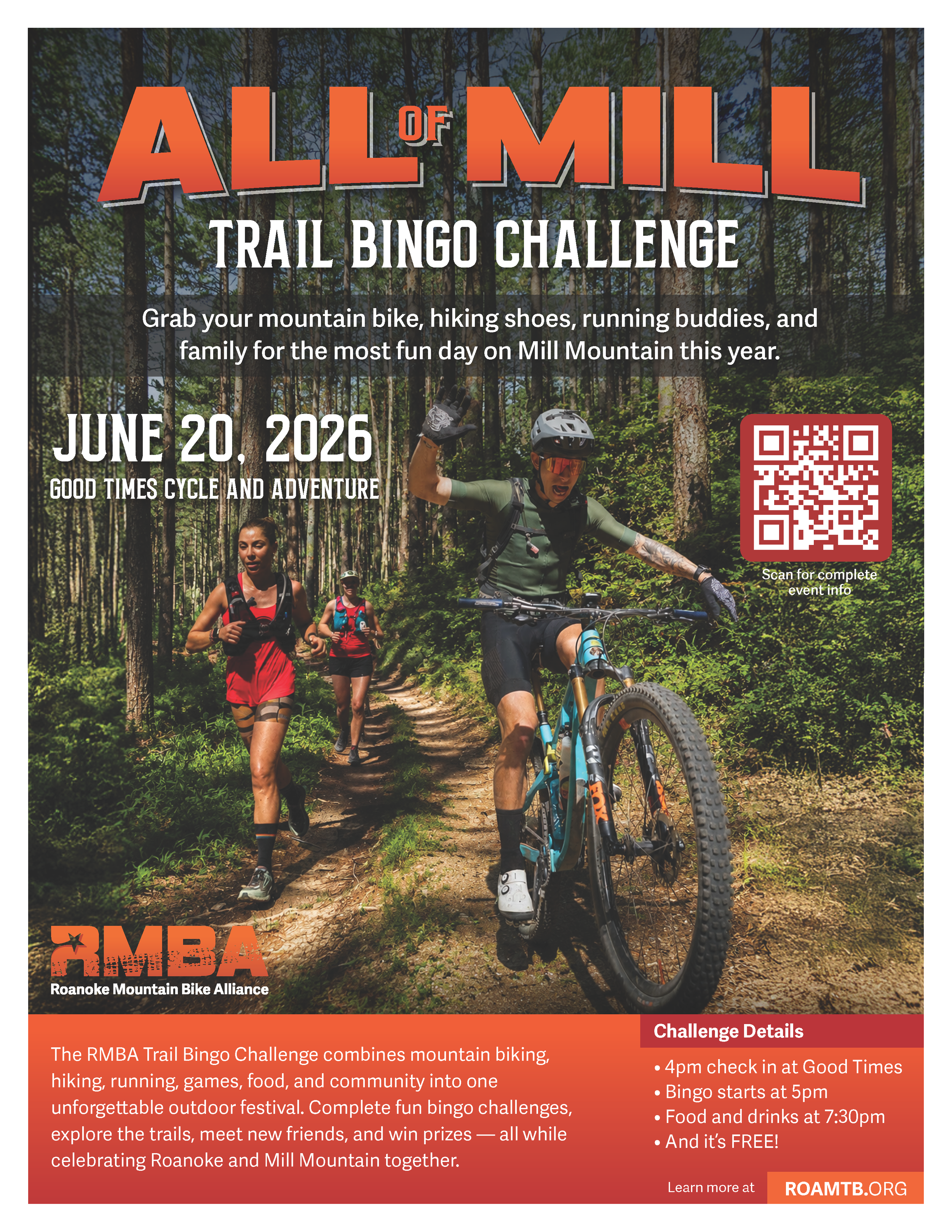 All of Mill Mountain Social Ride and Trail Bingo