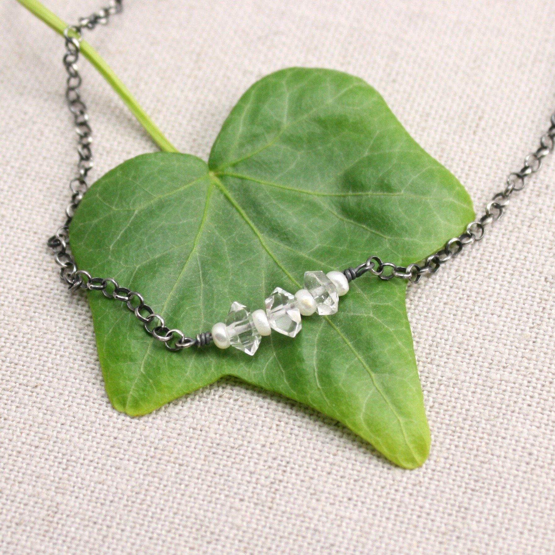 Dewdrop Necklace in Herkimer Diamond, Seed Pearl, and Sterling Silver —  Pamela M. Clifton