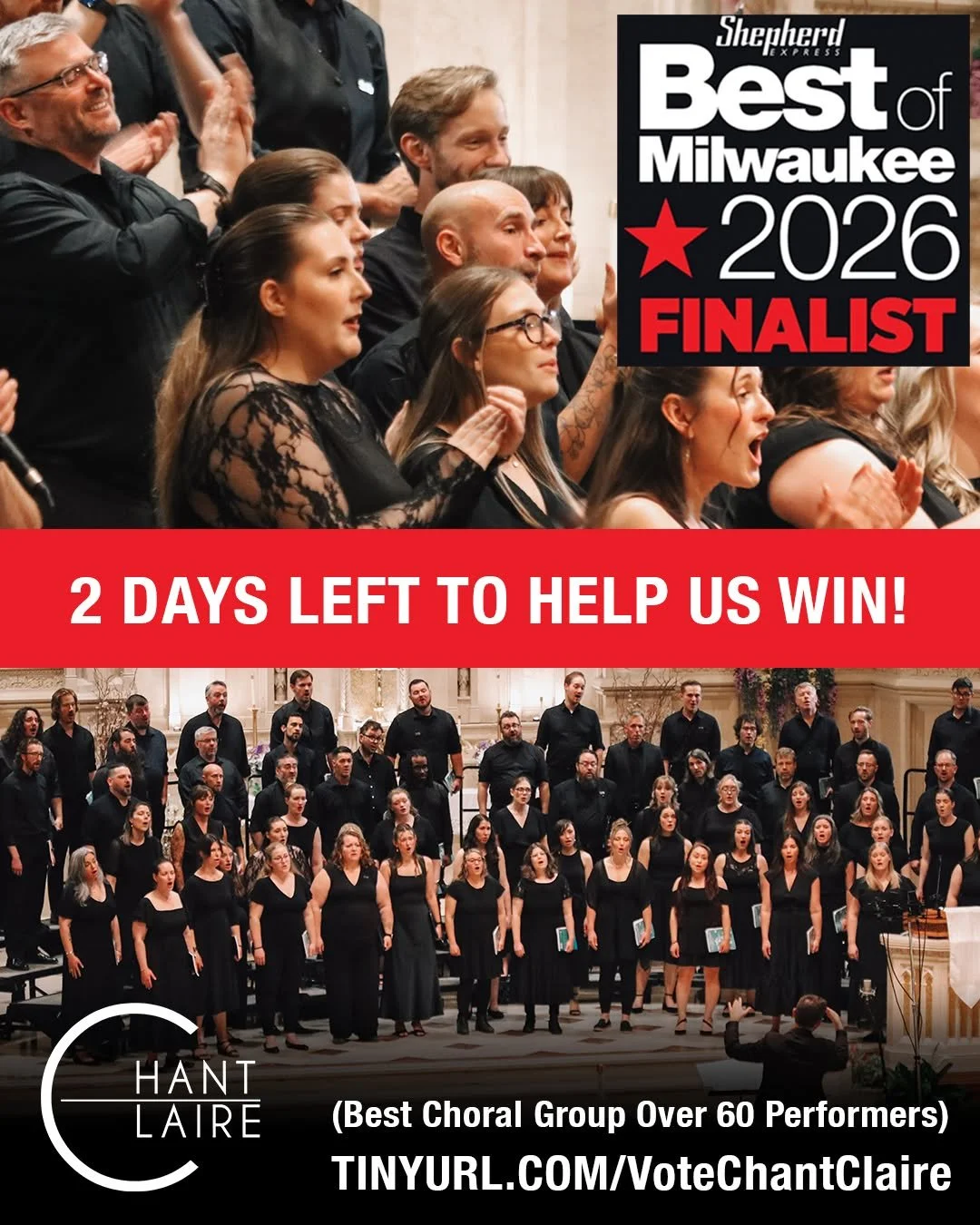 It's rally time all across Milwaukee today, and we're joining in the spirit! 🎉🎶

If you enjoy our music, we'd love your support! Cast your vote for Chant Claire in @shepherdexpress's #BestOfMilwaukee awards by October 29, and let's bring this one h