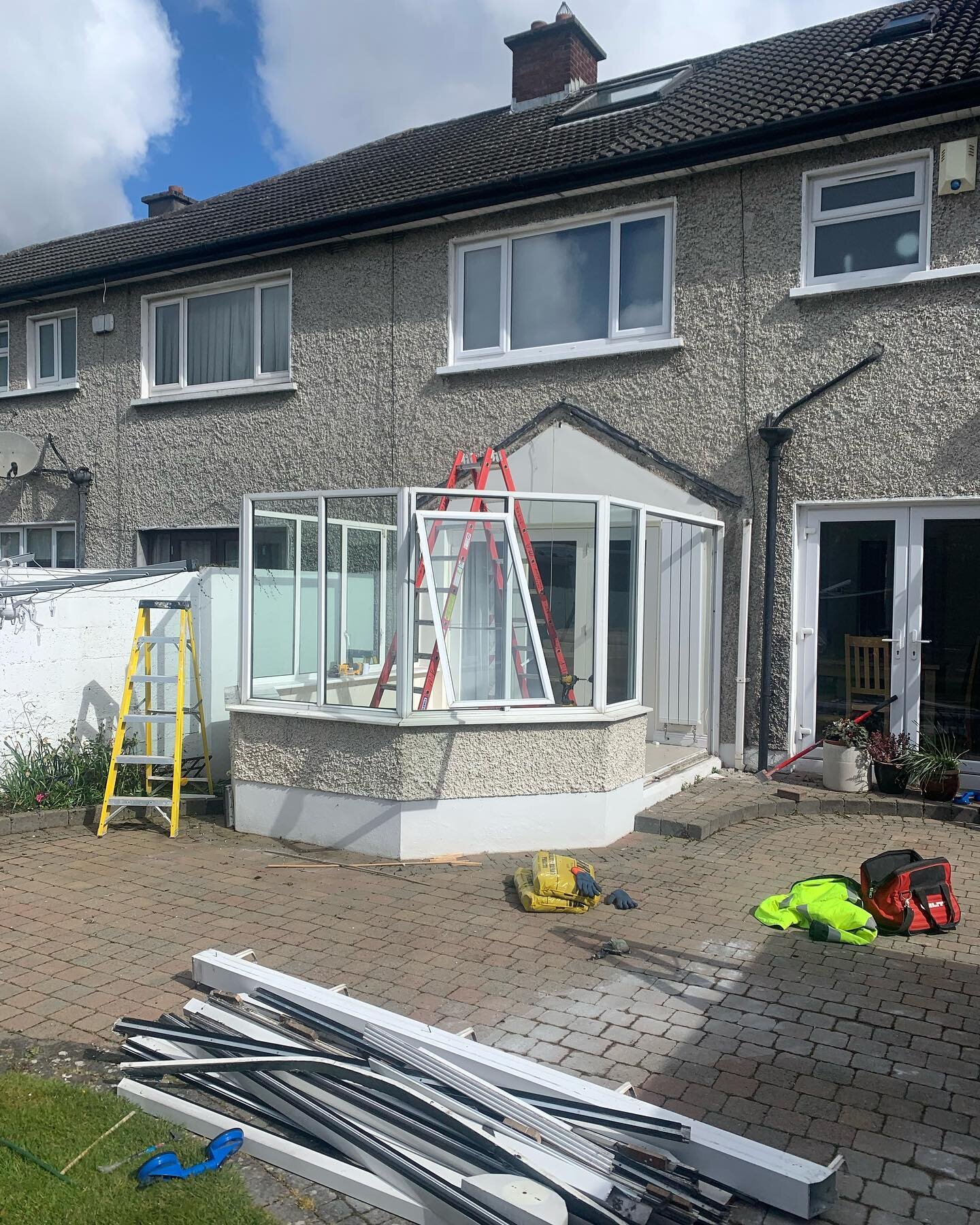 Beginning of our project in Castleknock. 

Demolition of existing structure to allow for reconstruction of larger, brighter, more modern conservatory. 
Completion of form work base to allow for glass sliding doors and glue-laminated structural timber