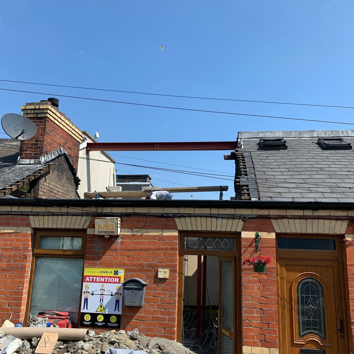 Progress photos of our project in Ringsend. 
Roof removed, drainage, structural steel and timber work complete. 
First fix mechanical and first fix electrical complete. 
We removed the old chimney breast and reinstalled to allow for feature wall in t