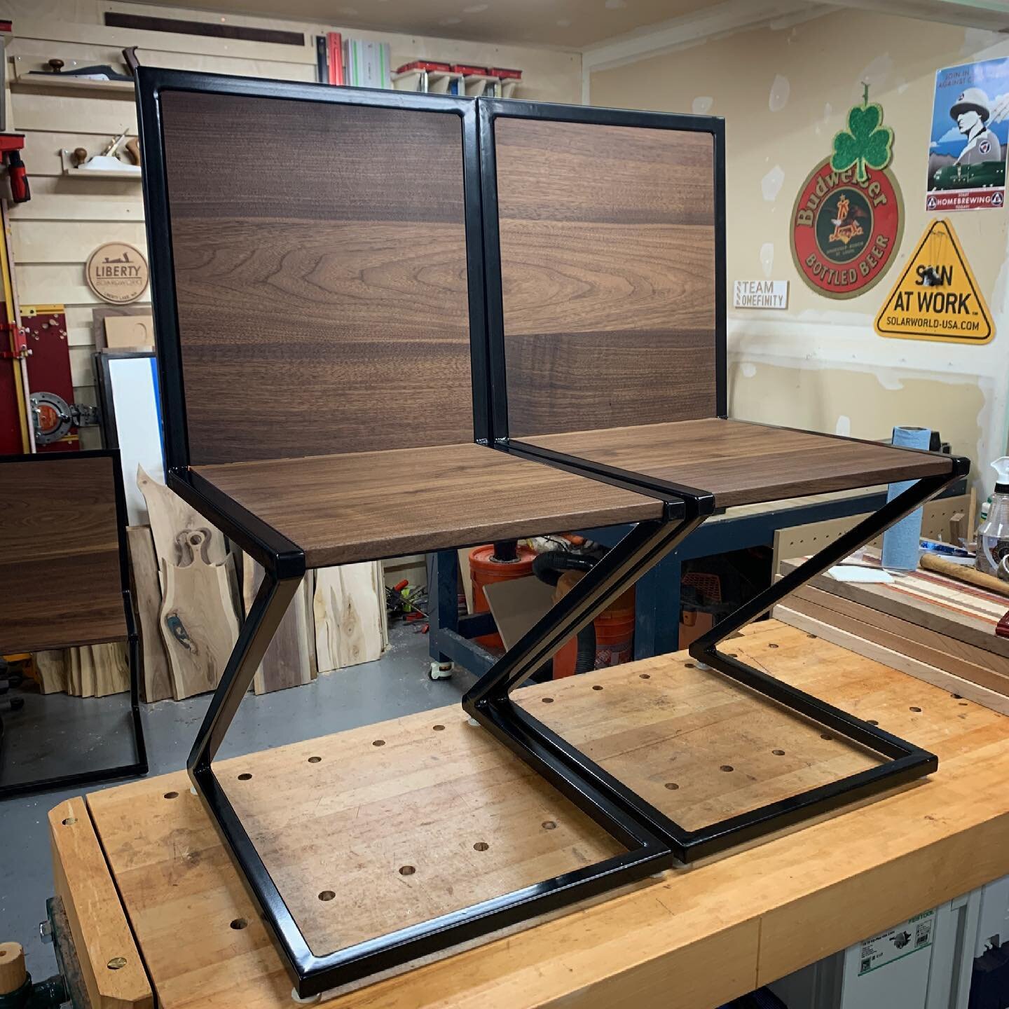 Three pairs of &lsquo;Z Chairs&rsquo; with matching grain are done! What do you think?
&bull;
#walnutfurniture #metalandwood #modernfarmhouse #modernfarmhousestyle #zchair #interiordesigninspiration #spokaneinteriordesign #likeit #customfurniture #cu