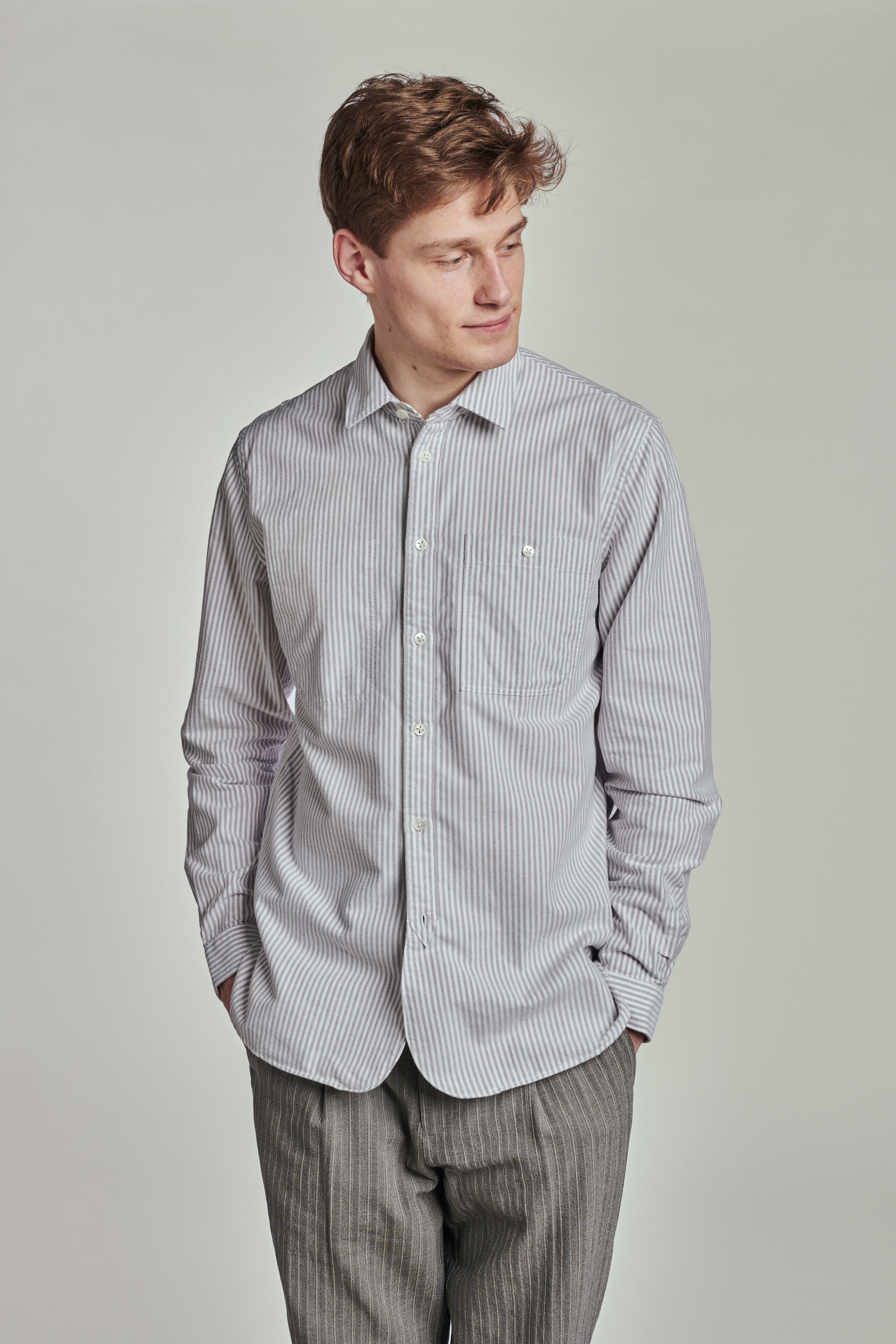Beige Stripe Farmer Shirt in a Finest 