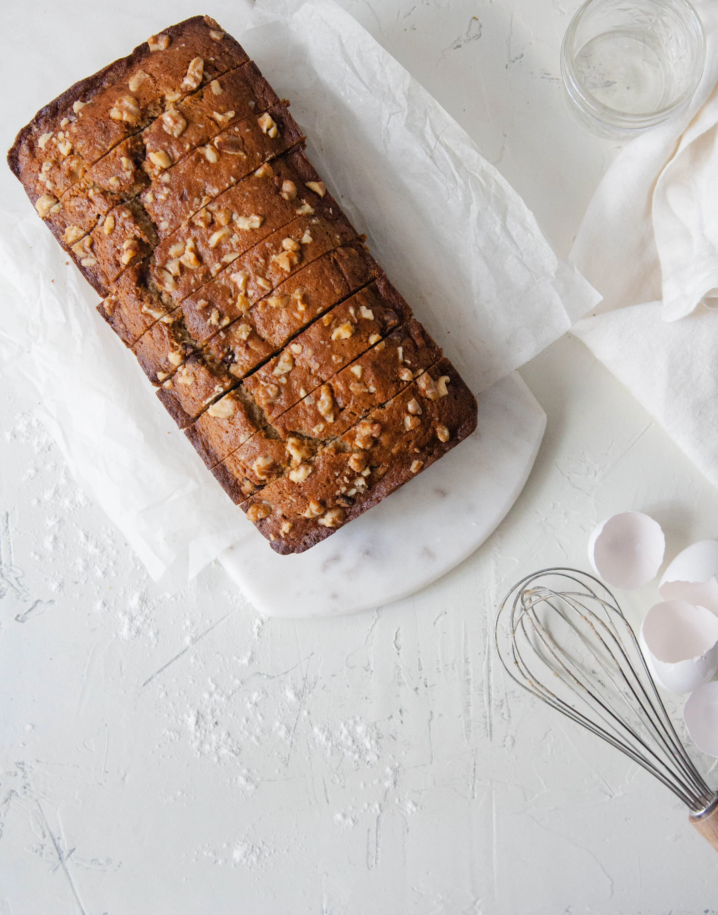 Homemade banana bread with walnuts and chocolate chips