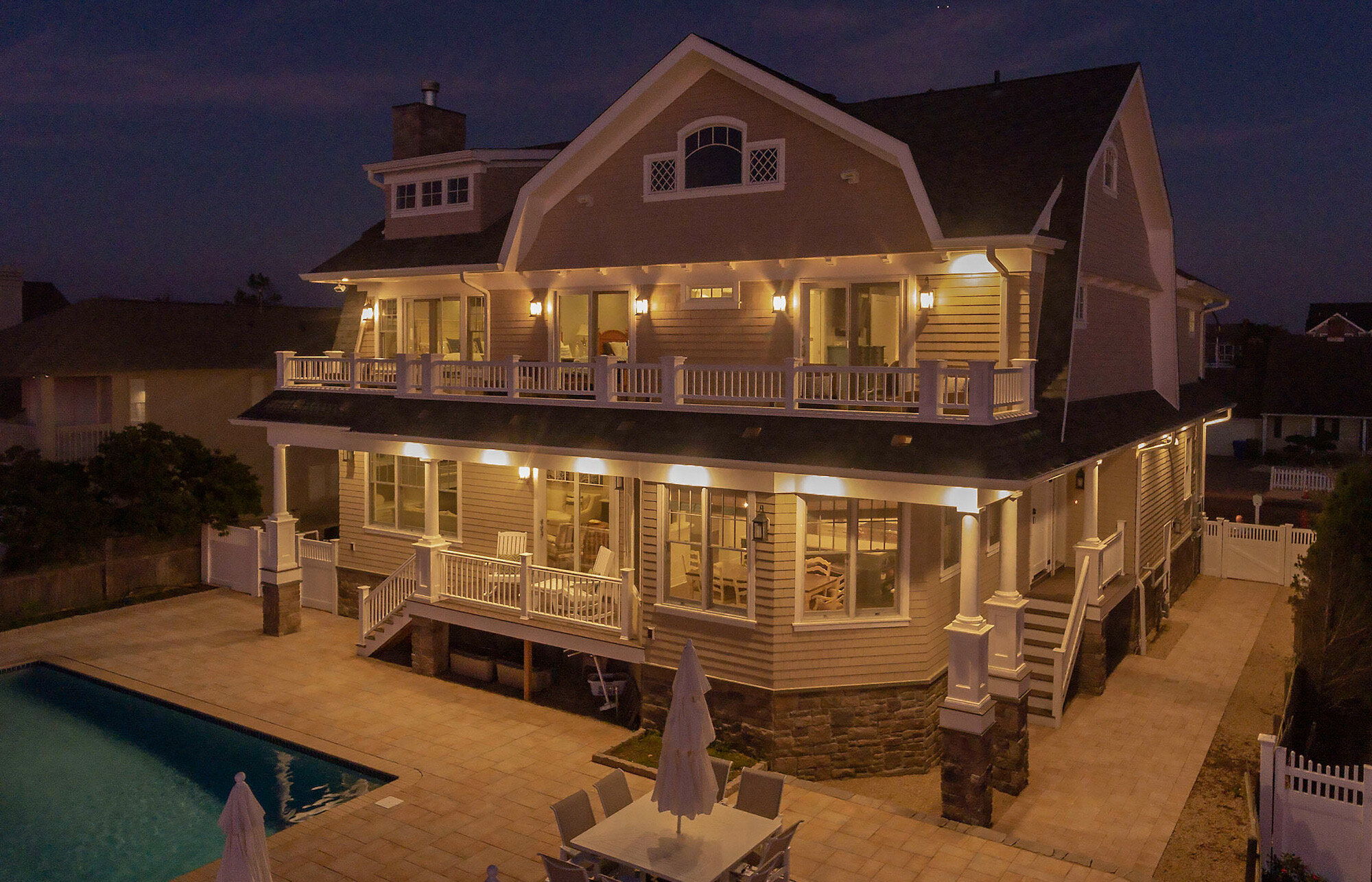 New Jersey Custom Modular Home Bayfront Night Rear View Signature Building Systems