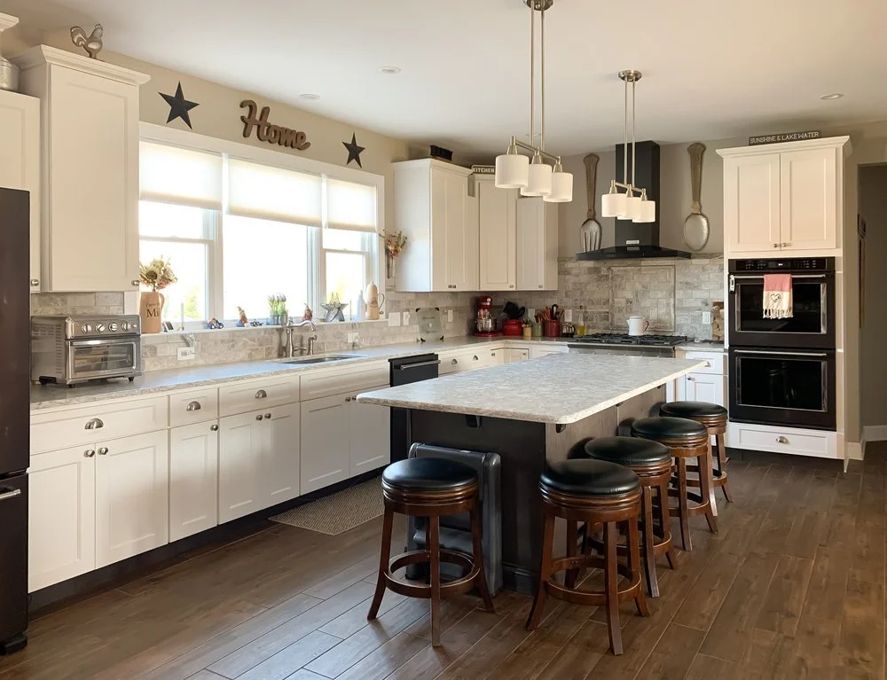 PA Siganture Building Systems Modular+kitchen+with+white+cabinets+and+different+color+wood+island.jpeg