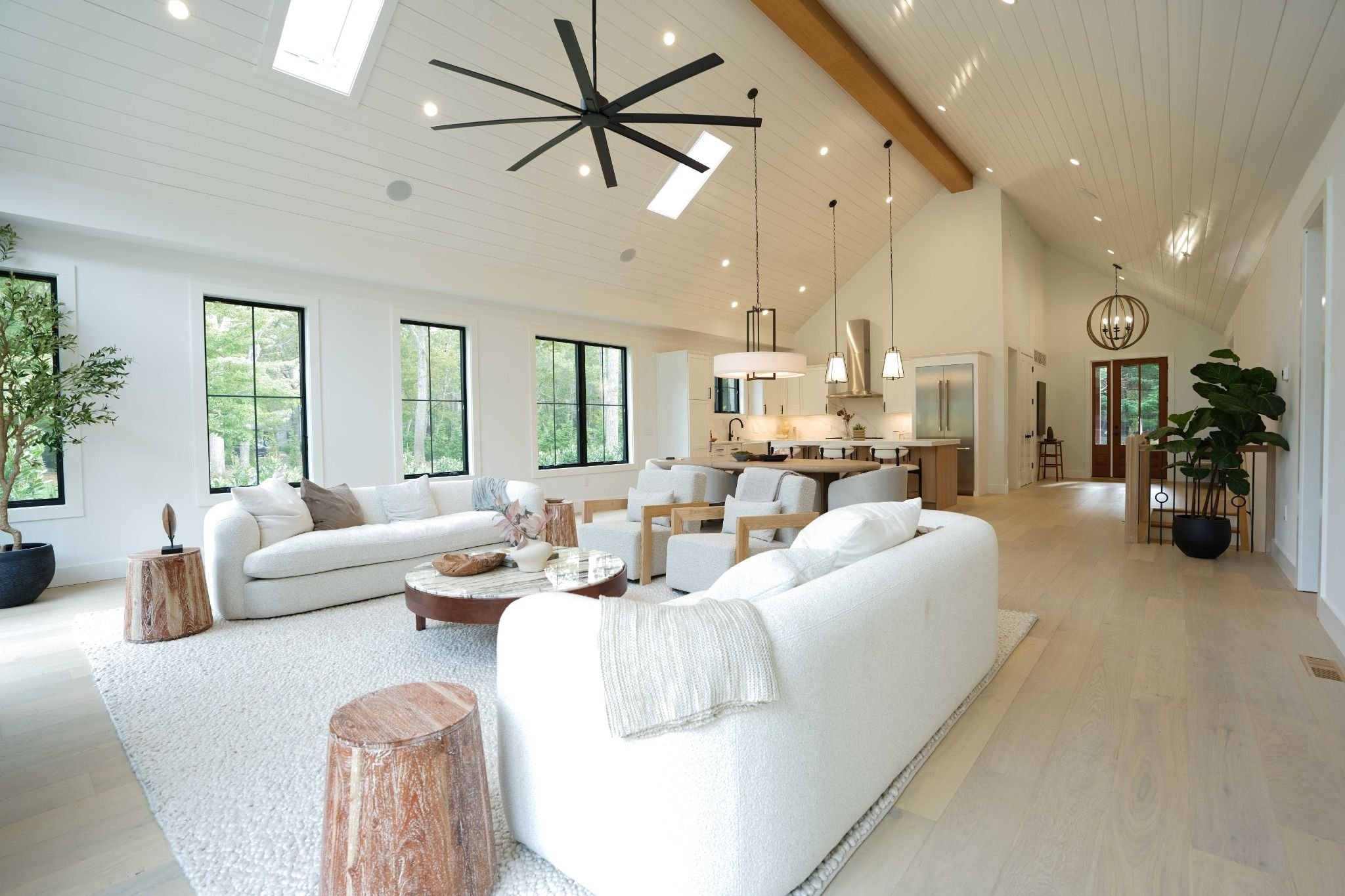 High end modular home cathedral ceiling open floor plan.JPG