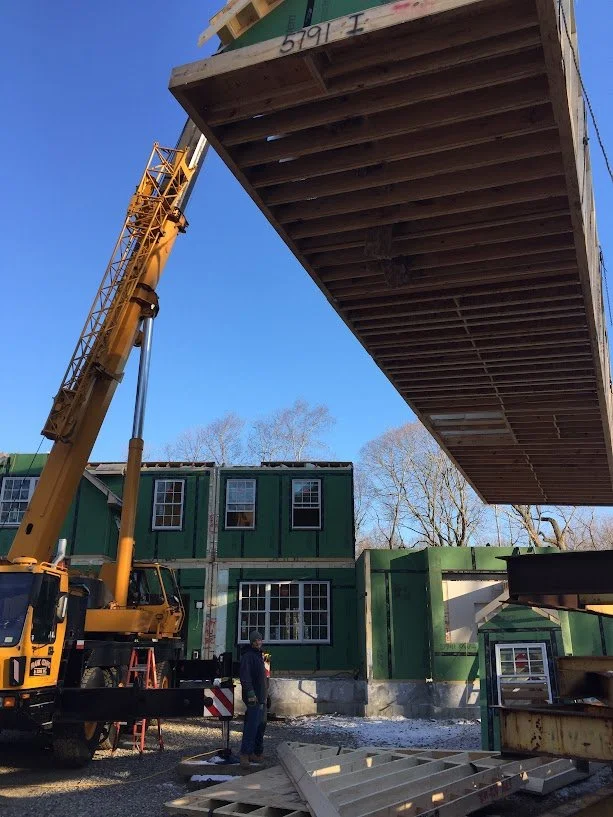 Modular Construction Set in Greenwich Connecticut - Crane Modular Component Installation