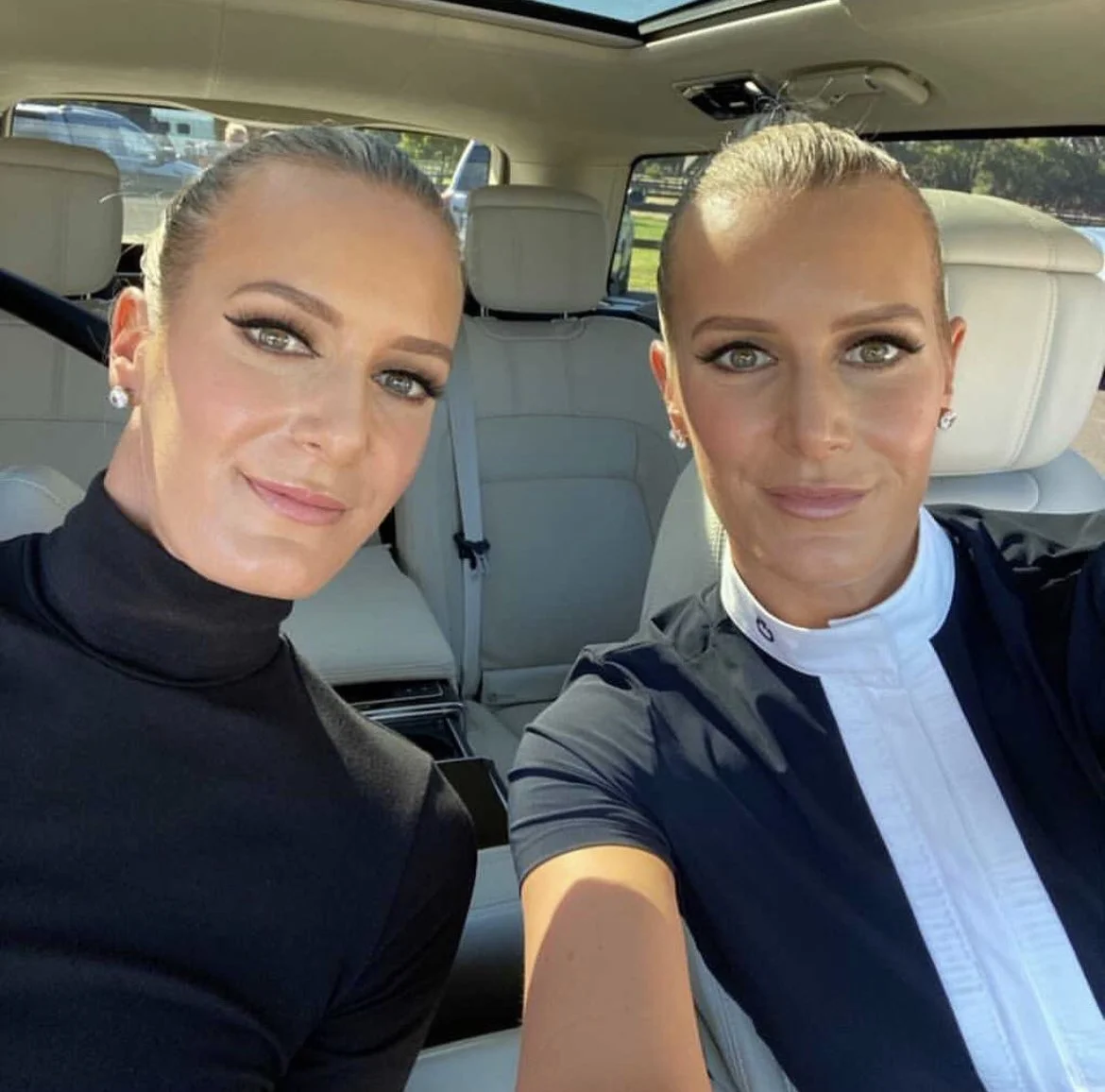 two blonde girls, flick eyeliner, false lashes, wedding makeup, soft lip, hair up