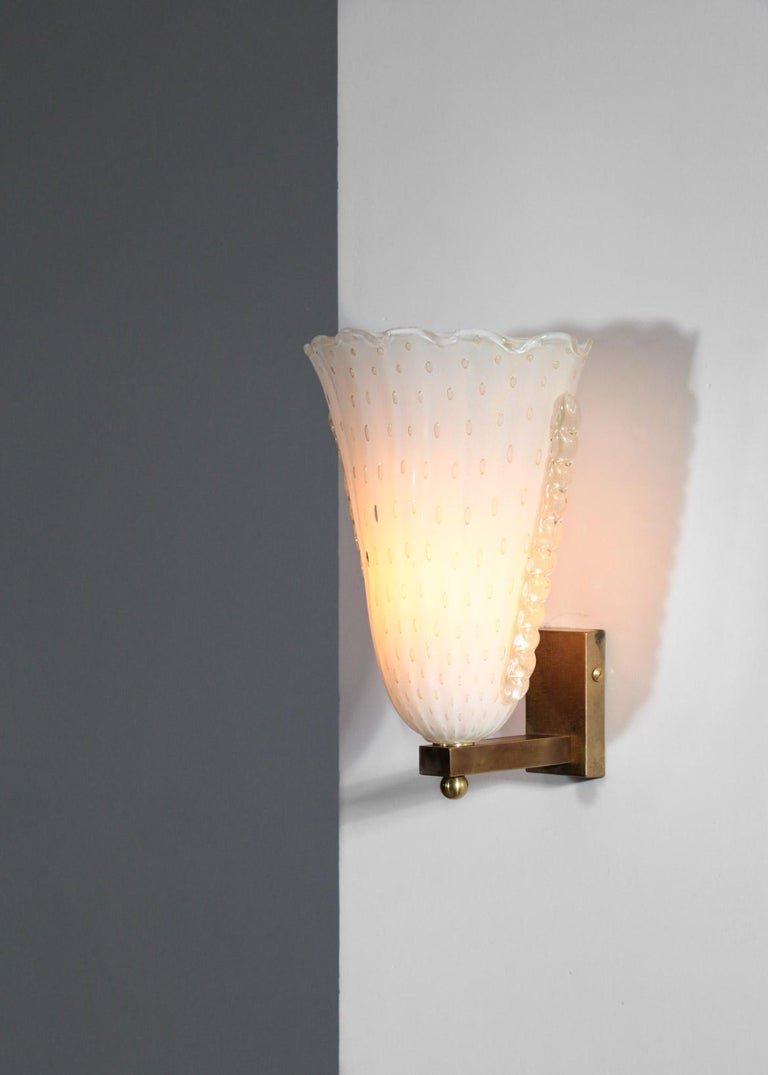 LARGE PAIR OF MODERN ITALIAN WALL LIGHTS, MURANO GLASS AND BRASS “ORNELLA”